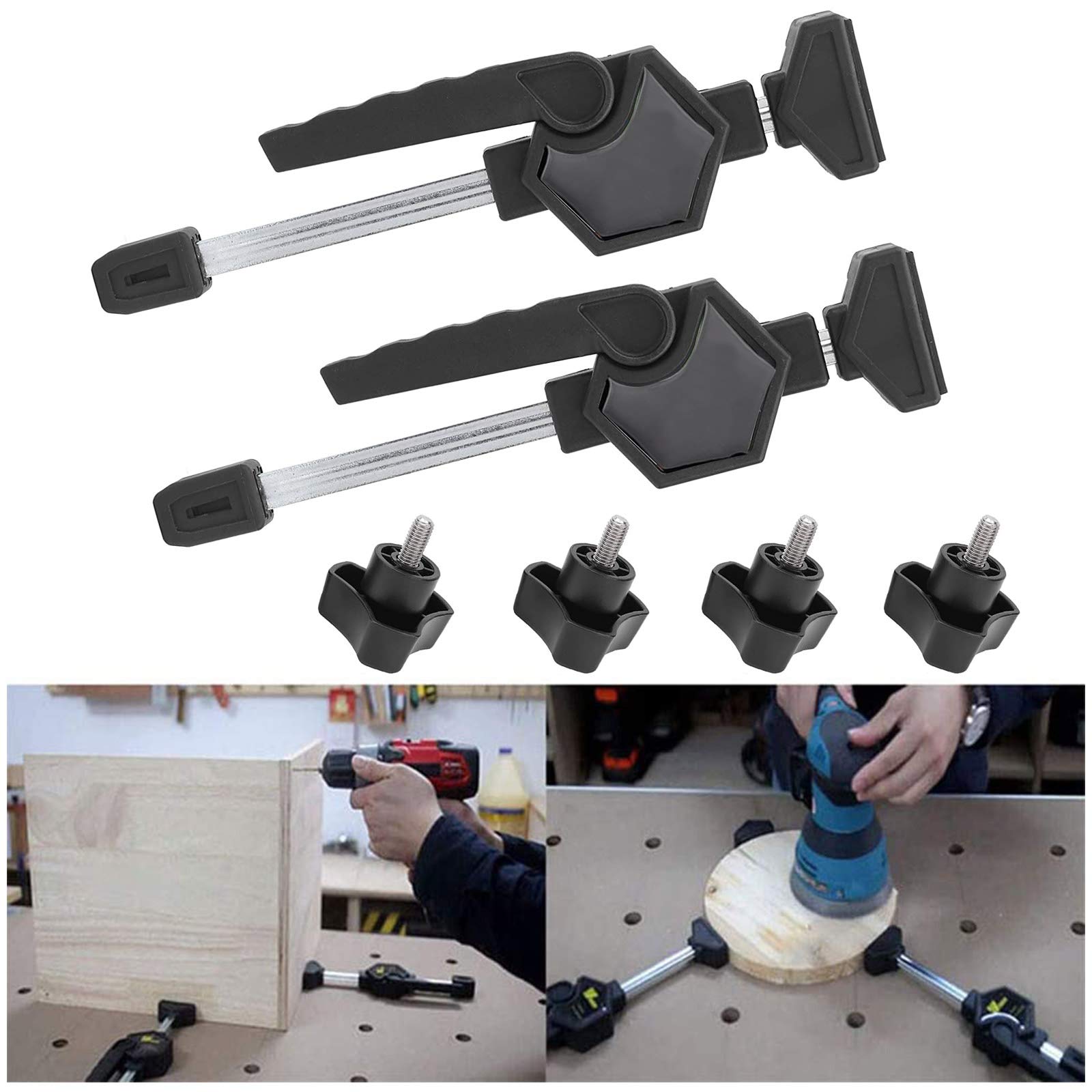Set van 2 tafelbankklemmen - Lage houder voor houtbewerking - Snelle bevestiging - Geen verwijderen van het tafelblad - Accessoires voor houtsnijwerk, frezen, slijpen, 20 mm