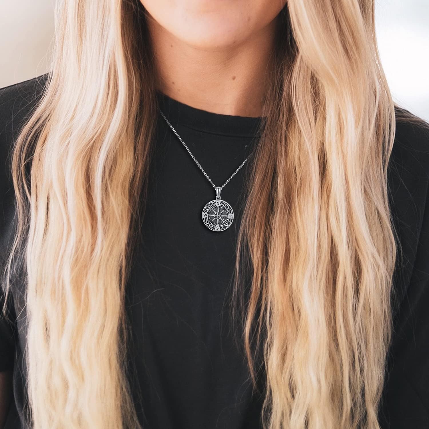 Compass Necklace Sterling Silver Celtic Knot Travel Pendant Necklace Inspirational Graduation Jewelry Gifts for Women Men