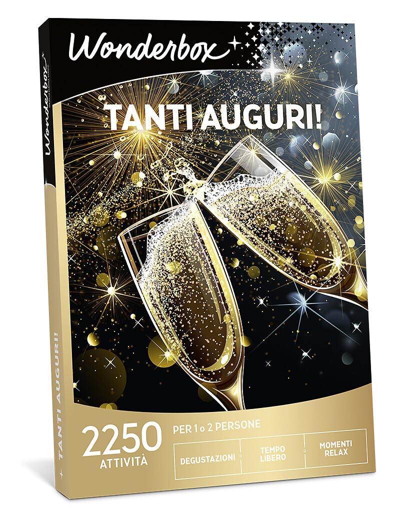 Wonderbox - Cofanetto Regalo - Tanti Auguri! - 1 attività a Scelta - 1 o 2 Persone - Degustazione, Solarium, Massaggio Viso, Servizio Fotografico, lezioni di Pilates, Spa…