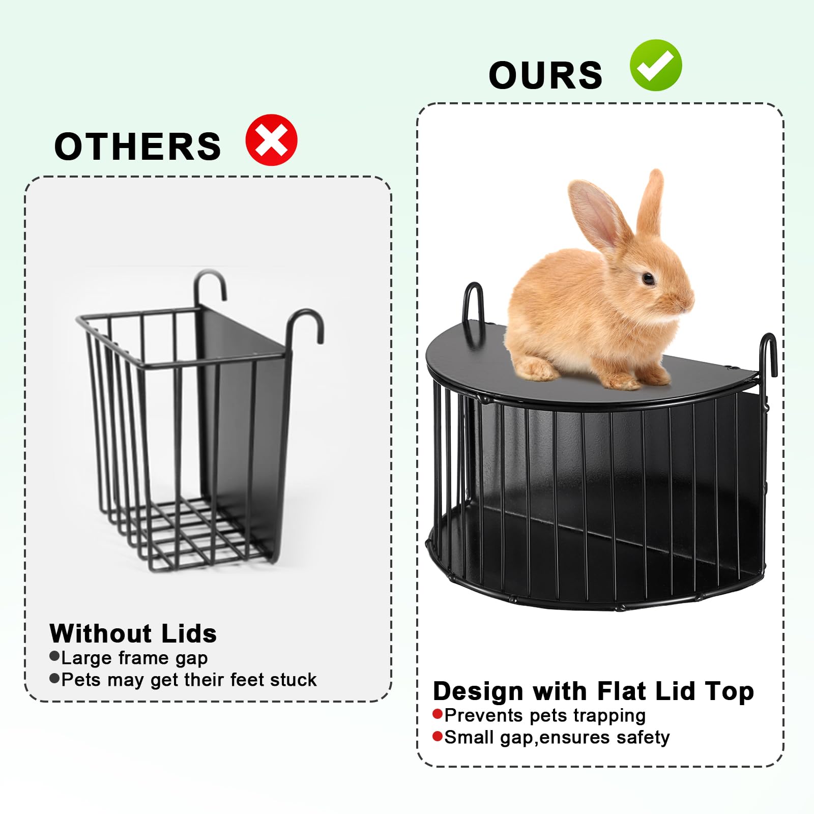Upgraded Hay Rack for Rabbits, Bunny Feeder for Guinea Pigs Chinchillas, Black, Hanging Hay Feeder with Lid, Bunny Feeding Holder, Metal, Semicircular, Chinchilla Cage Accessories - image 8
