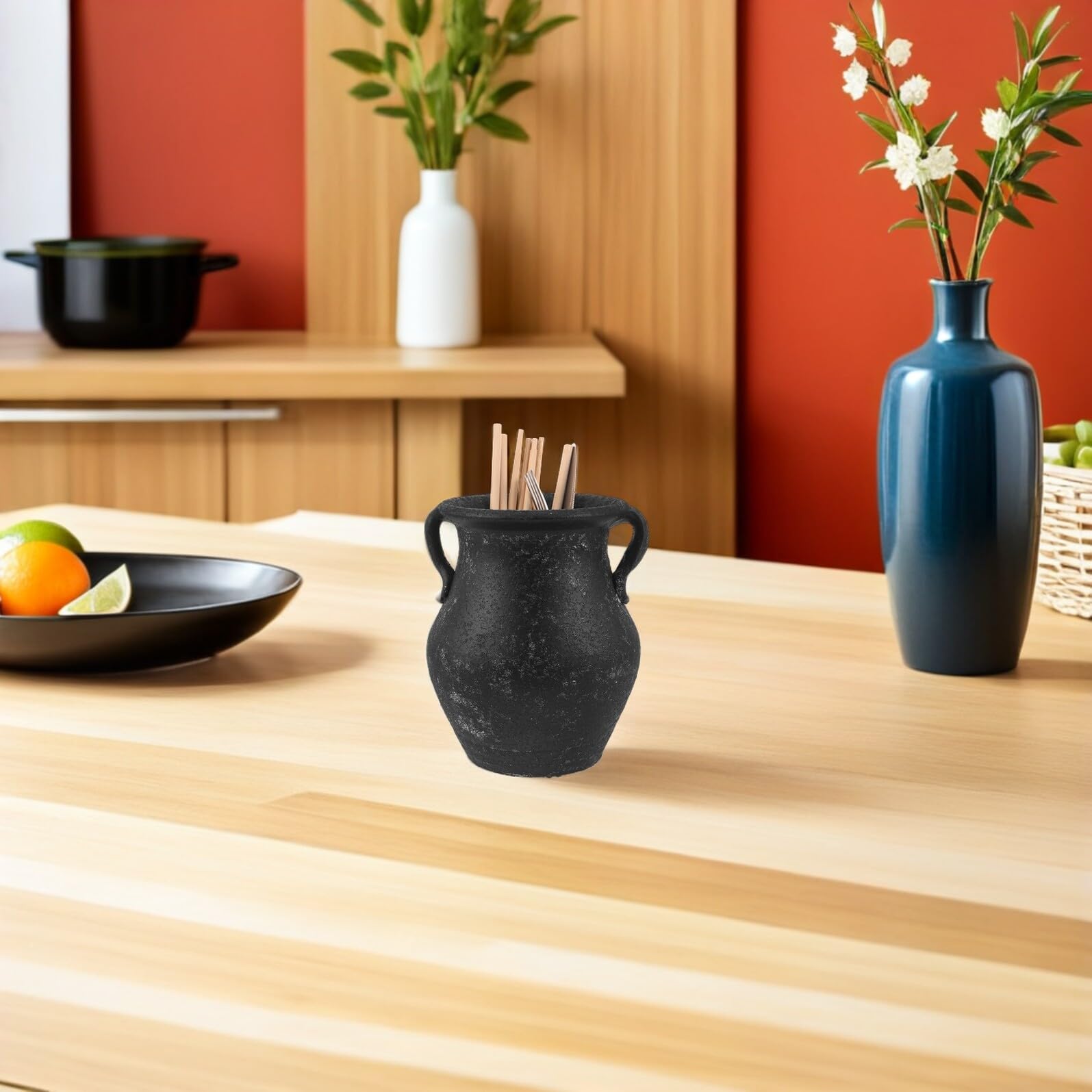 Ciieeo Pot à Ustensiles Cuisine en Céramique Rustique 18 Cm, Porte-couverts Vintage pour Fourchettes, Cuillères et Baguettes, Organiseur Pratique pour Comptoir Cuisine, Rangement