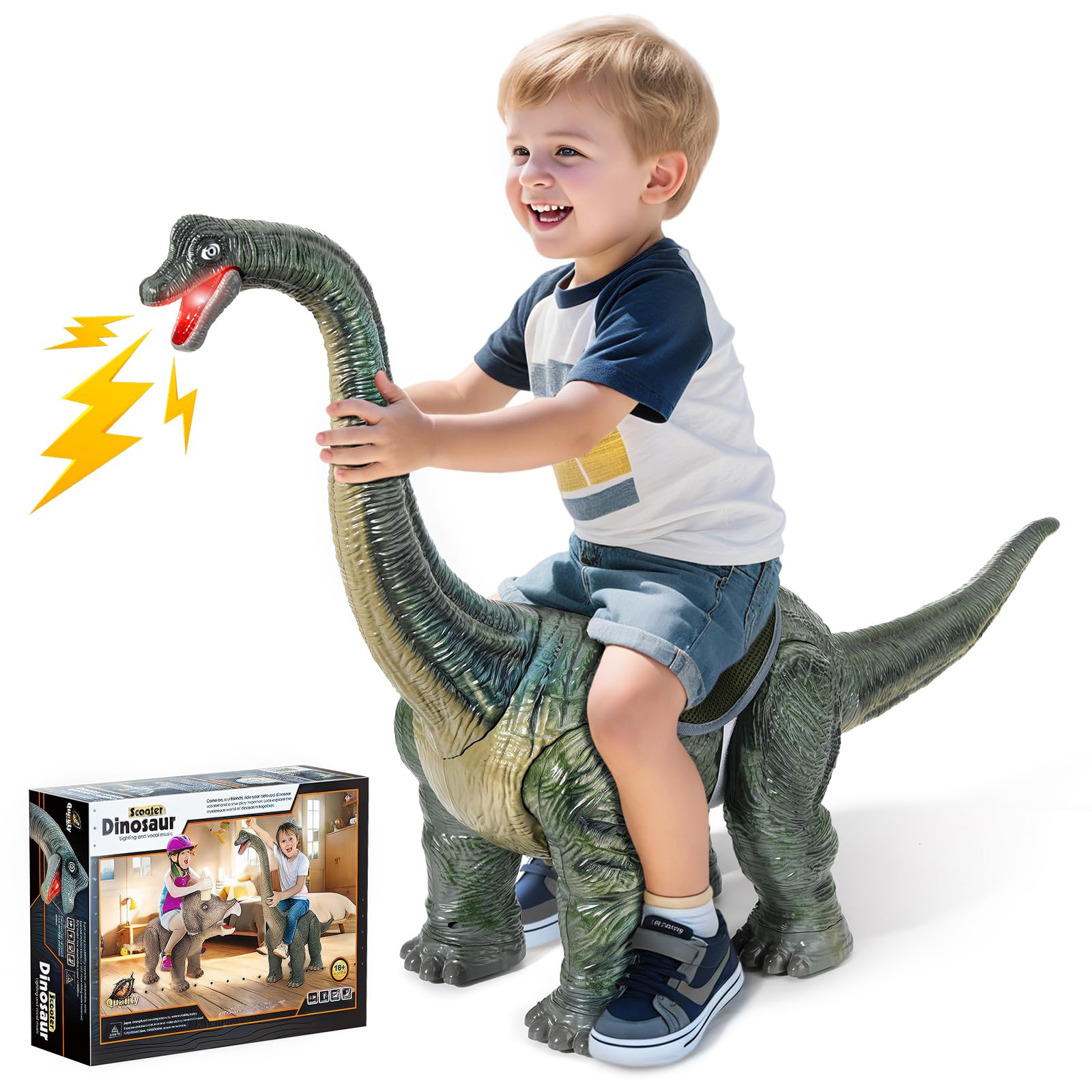 Dinosaur Ride On Toy Cars for Kids,Twinkoo Realistic Brachiosaurus Push Car with Three Sound Effects,Sound and Light Effects PP Wheels for Indoor/Outdoor Play,Best Gift for Kids(Brachiosaurus)