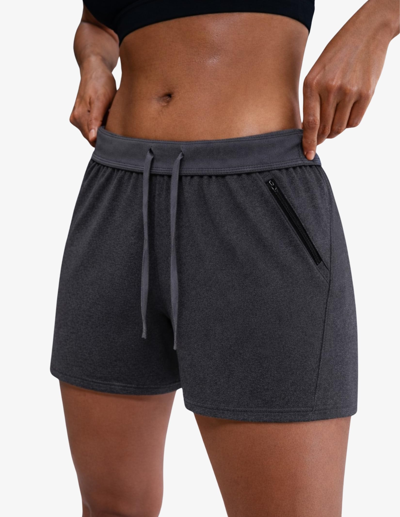 Liberty Imports 1 lub 5 sztuk damskich szortów treningowych z kieszeniami na zamek błyskawiczny, wewnętrzne nogawki 12,5 cm, lekkie sportowe spodenki na co dzień, M