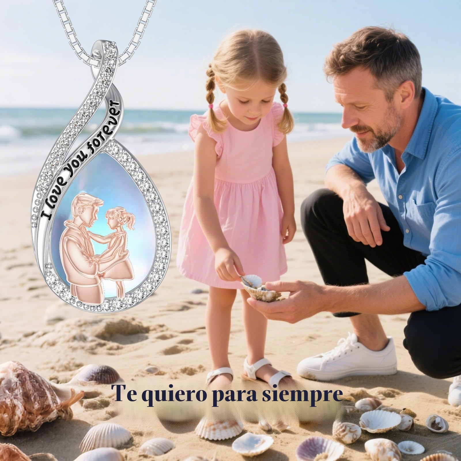 RomantiCWORK Collar de padre e hija de plata de ley 925 con colgante de corazón y papá hija regalo de cumpleaños, joyas para mujer y niña