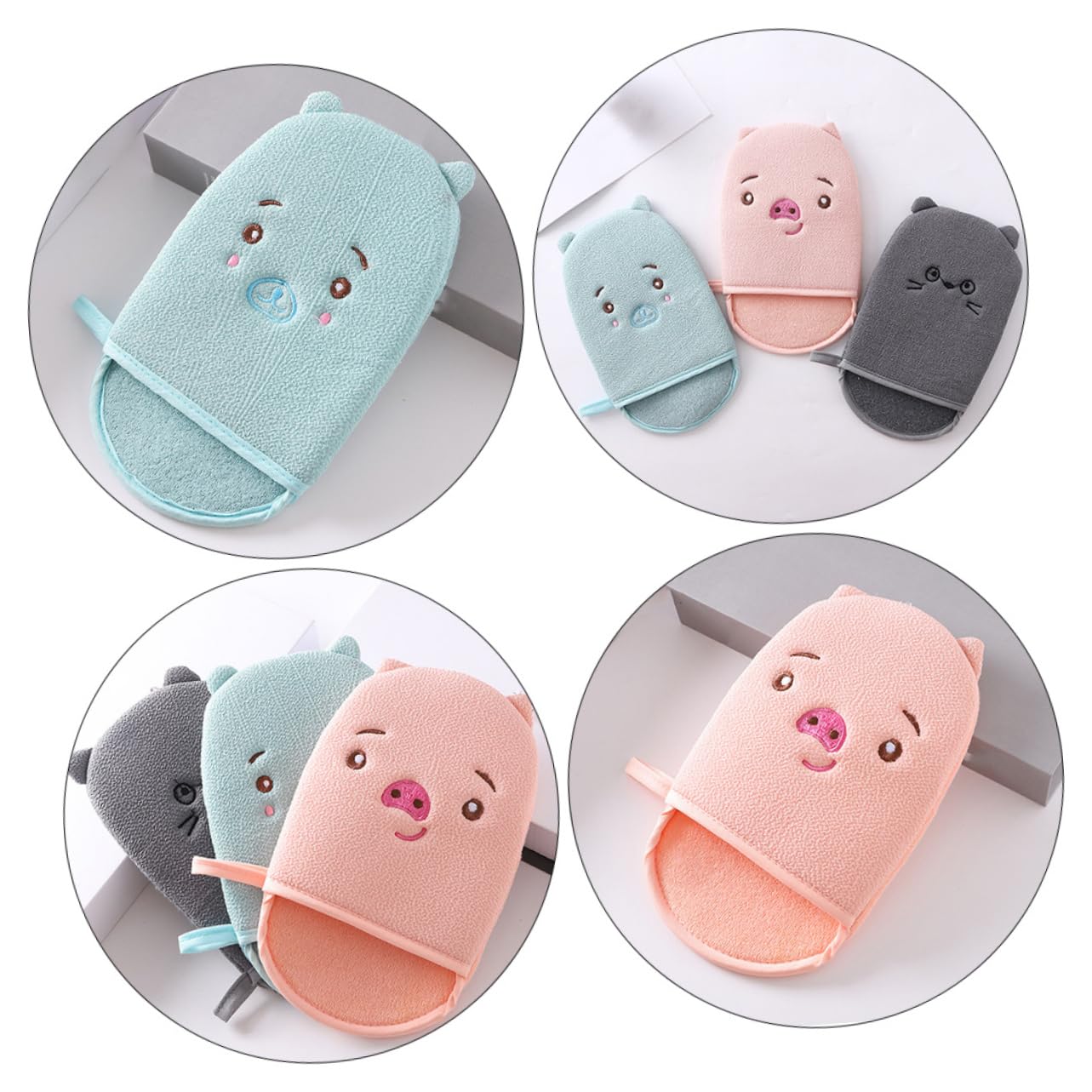 minkissy 9pezzi Esfolianti Per Doccia Per Profonda Cartoon Per Esfoliazione e Colori Grigio Blu Rosa