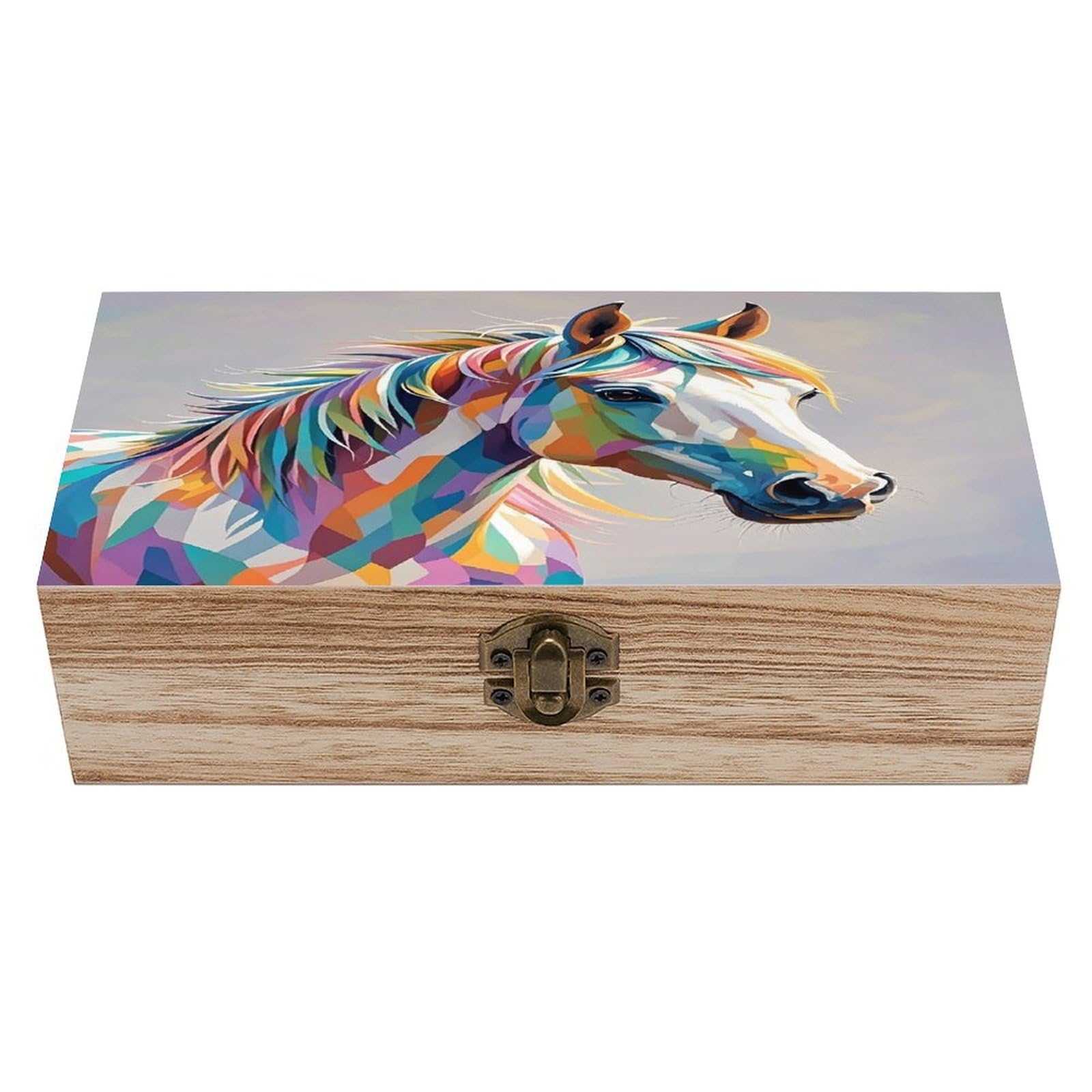 FekiLoot Horse Pattern Wooden Storage Box Exquisite Wood Keepsake Box Vintage Wooden Gift Jewelry Case for Crafts And Photo Storage Boxes