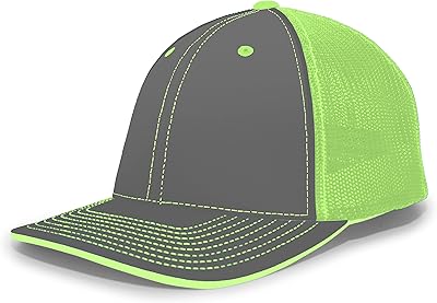 Pacific Headwear Standard Trucker Pacflex Cap, Graphite/Neon Green/Graphite, Small