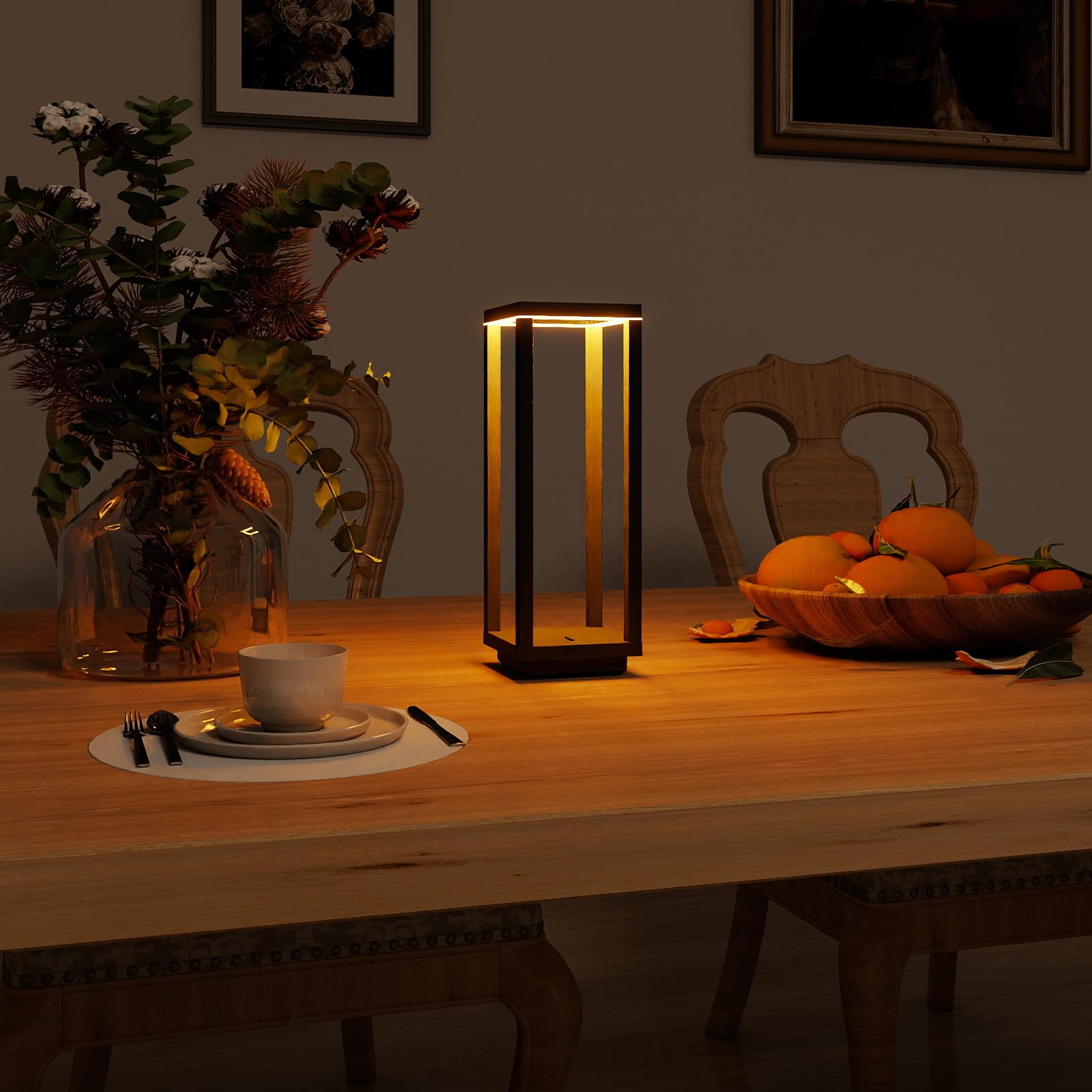 Kabellose Tischlampe, IP55 wasserdicht, 60 Stunden Laufzeit, wiederaufladbare Outdoor-Tischlampe, 3 Farben, stufenloses Dimmen, tragbare batteriebetriebene Tischlampe für Abendessen