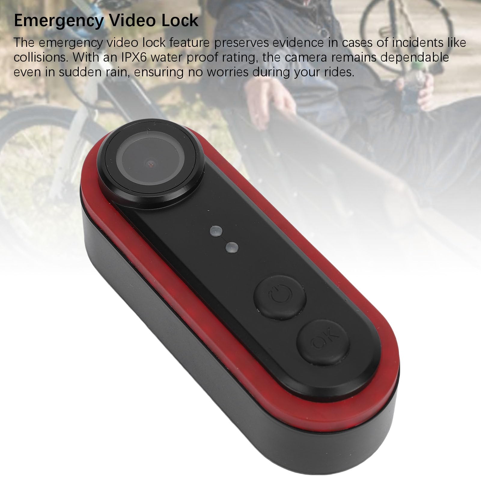 Fahrradkamera mit Rücklicht, 1080p HD Sport -Action -Kamera, App Steuerung, Rückfahrkameras Im Freien mit Reitungsansicht mit Halterung, IPX6 Wasserdicht, 150 ° Weitwinkel (32GB)