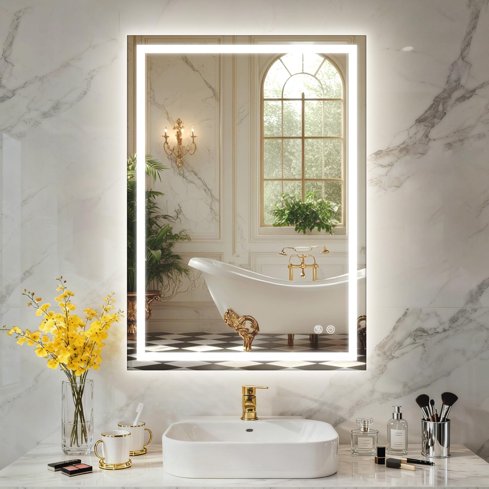 TANTEC Bathroom Mirror with LED Lights 500x700mm, Anti-Fog, Dimmable, Backlit + Front Light, Lighted Bathroom Vanity Mirror for Wall, Shatterproof Tempered Glass, Memory Function, Vertical/Horizontal