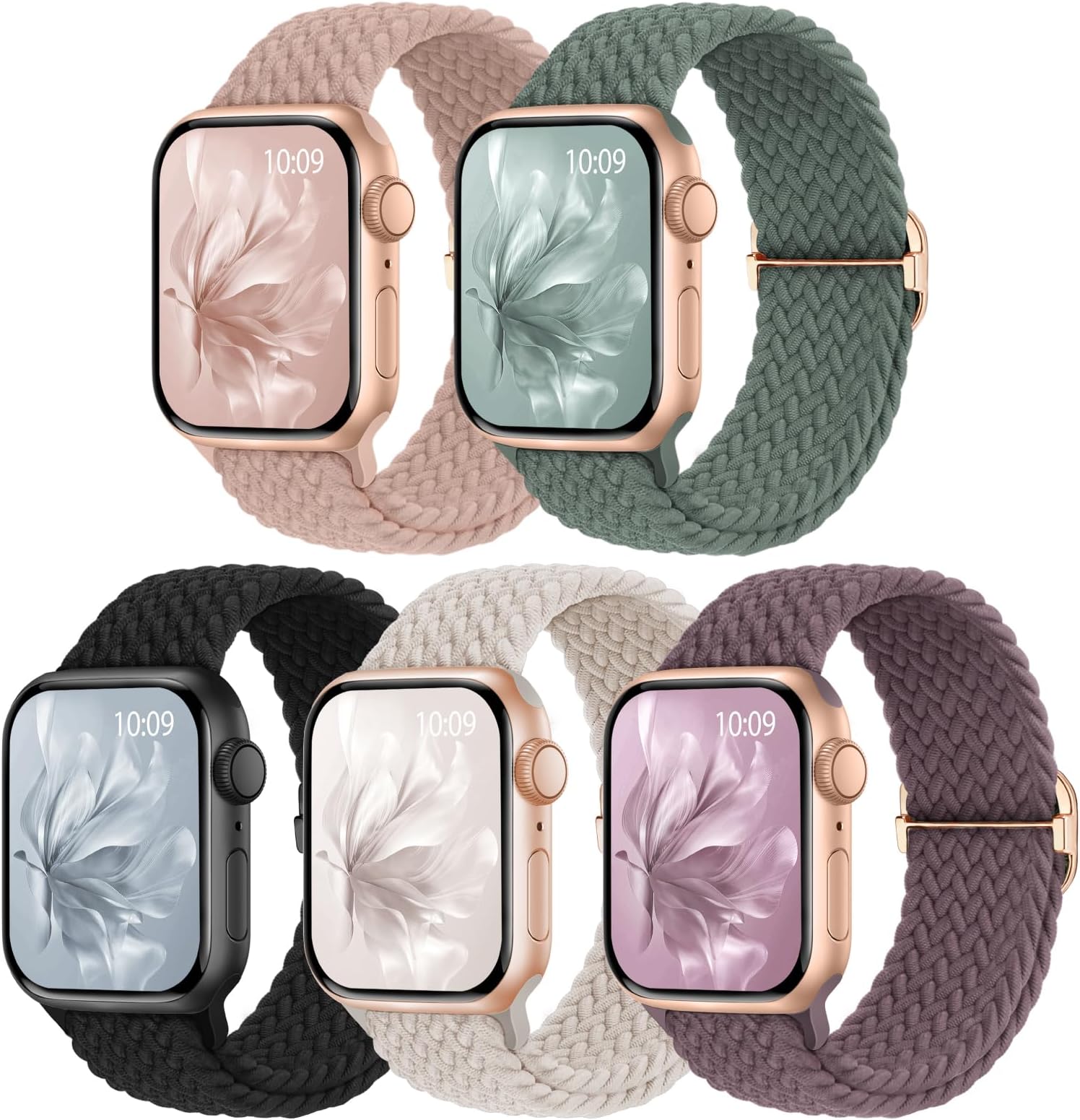 5 Pack Braided Band Compatible for Apple Watch Straps Women 40mm 41mm 38mm 42mm 44mm 45mm 46mm 49mm, Breathable Stretchy Elastic Sport Loop for iWatch SE3 Series 11/10/9/8/7/6/5/4/3/2