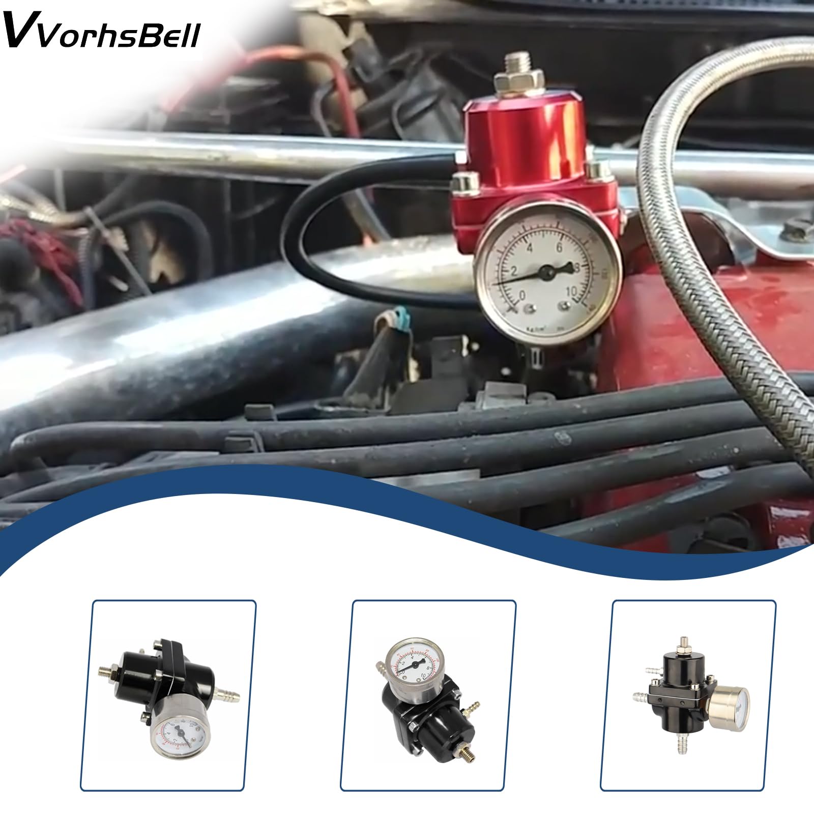 Régulateur de pression pour carburant, réglable 0-140 PSI, en aluminium, universel, régulateur de pression d'essence, en alliage avec manomètre
