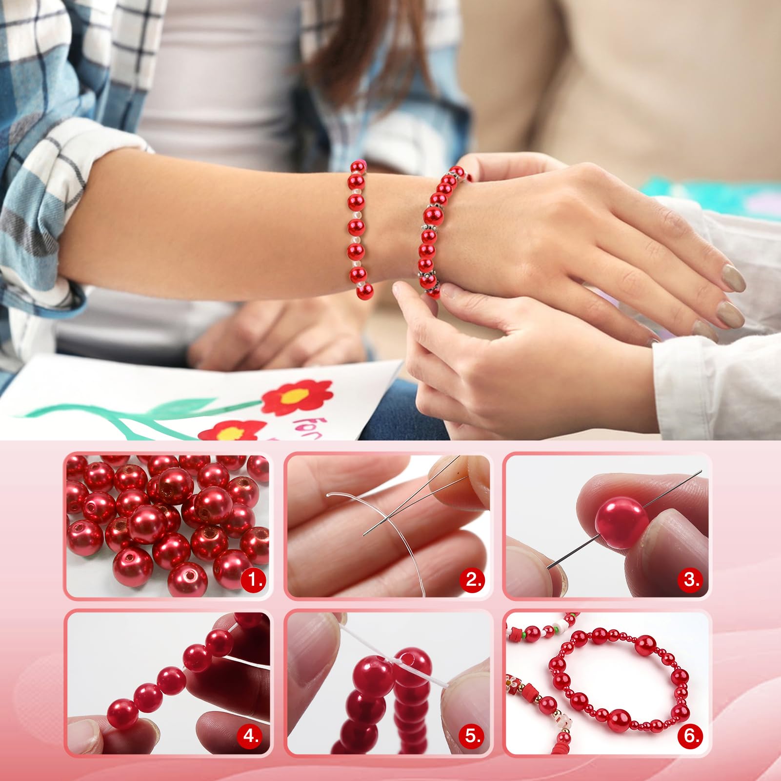 5 Perles Nacrées Rondes 10mm — ROUGE | Précieuses Pour Création Bijoux | Origine France