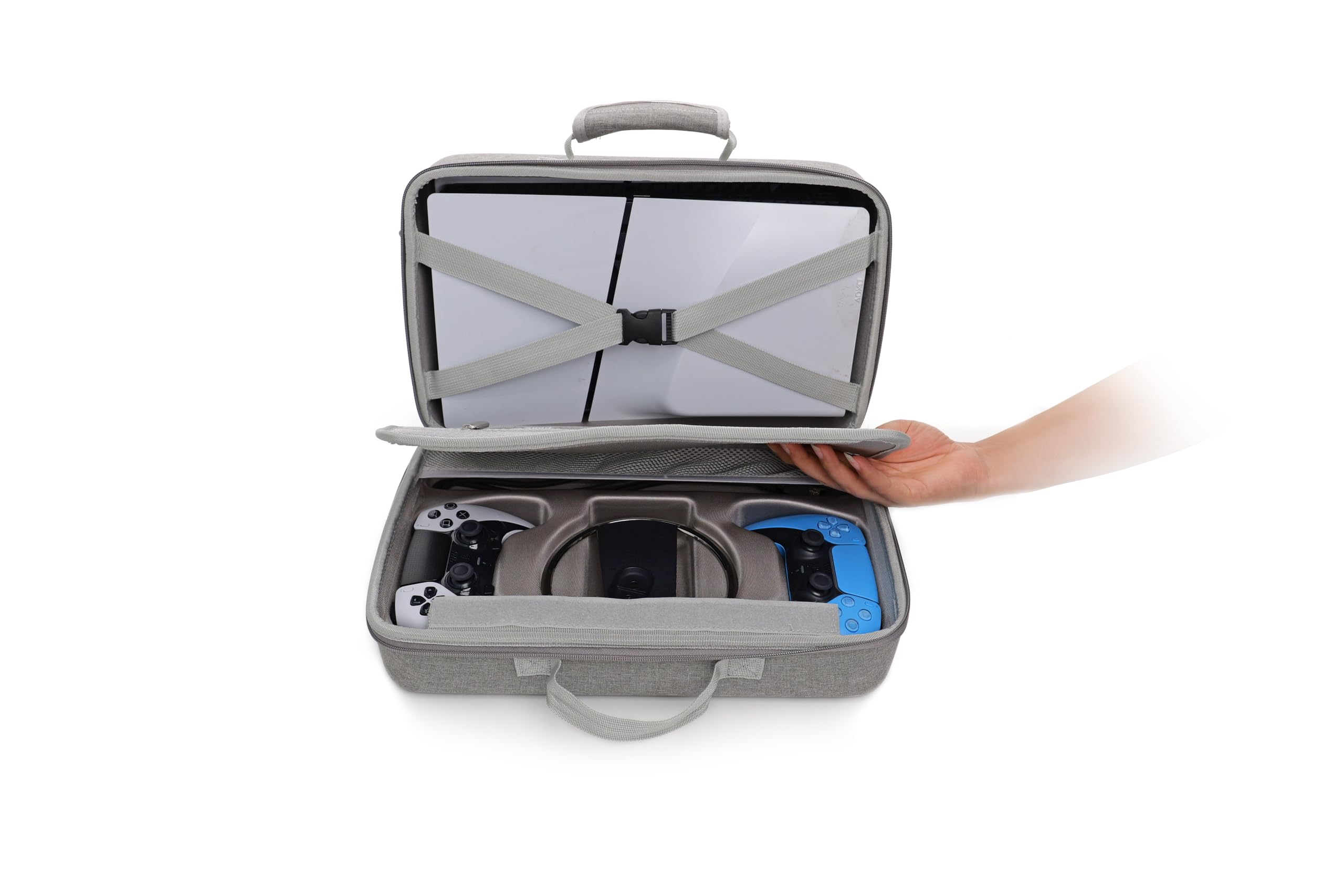 Custodia sottile per console PS5, multifunzione, portatile, leggera, in EVA, progettata per riporre i controller e gli accessori della console, Grigio, conciso