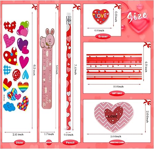 Miniatura 4 de DTESL 168 piezas de regalos para el día de San Valentín para niños, juego de papelería para el día de San Valentín con lápiz, borradores, regla,