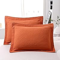 Vista 1 de WINLIFE - Funda de almohada acolchada 100 % de algodón con estampado floral (Estándar, Naranja Quemado)