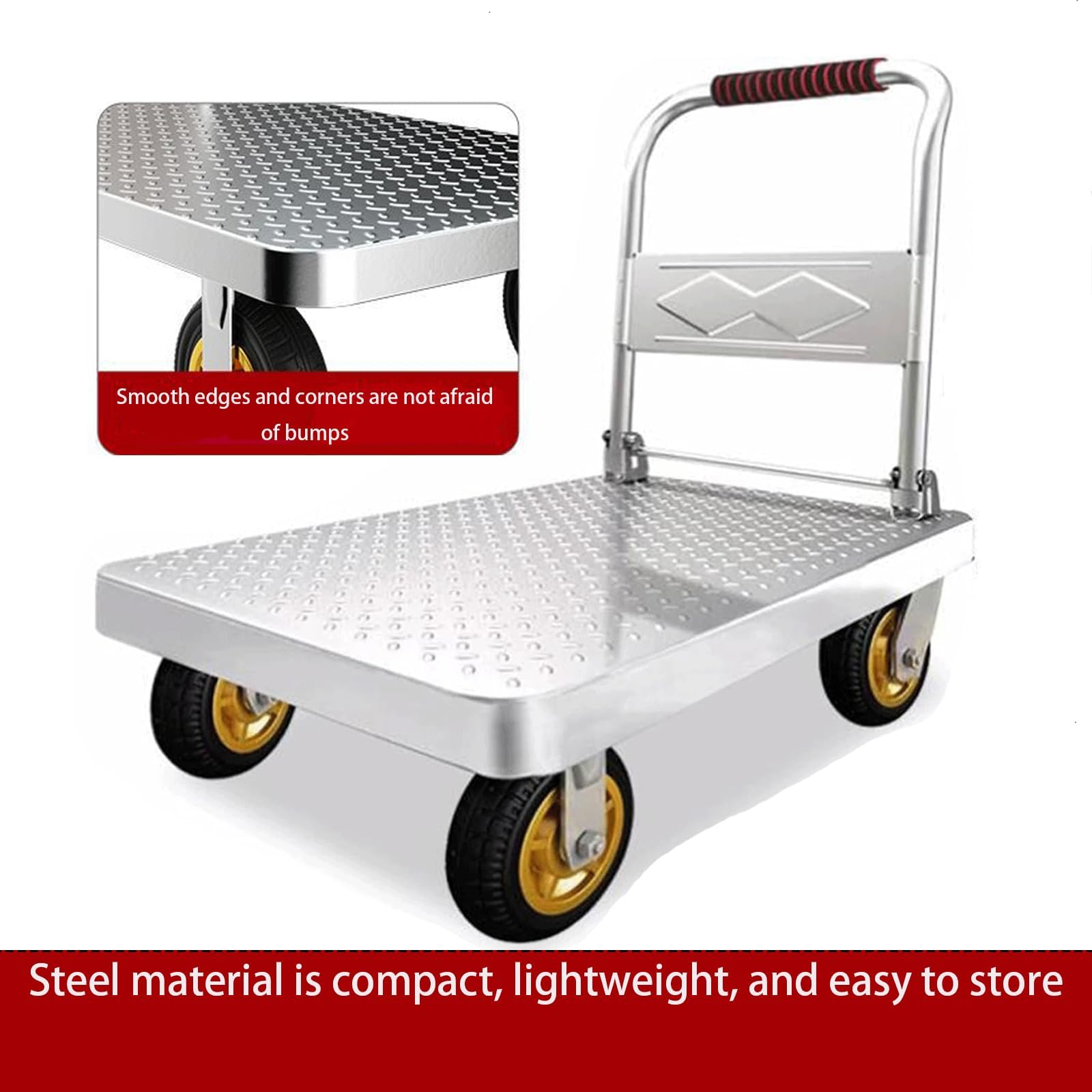 Faltbare Flachbett-Handkarre, 150 kg, mit leisen 360°-Rädern, ideal für Heimbüro, Umzug und Transport (90 x 60 cm)