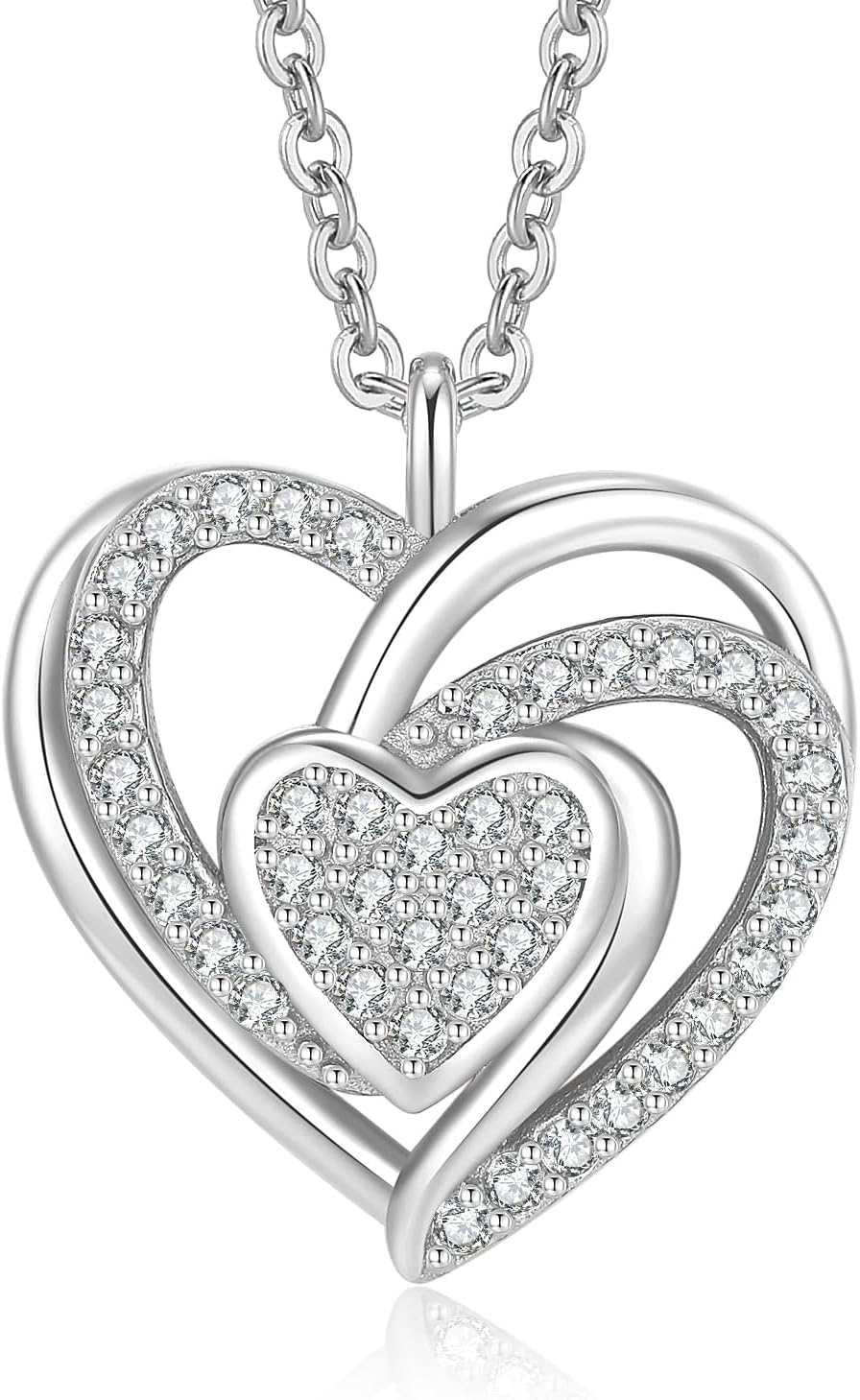 Jrêveinfini 925 Sterling Silver Heart Necklace for Women, Sparkling Cubic Zirconia Pendant, Adjustable Length, Timeless Love Symbol, Gift for Any Occasion