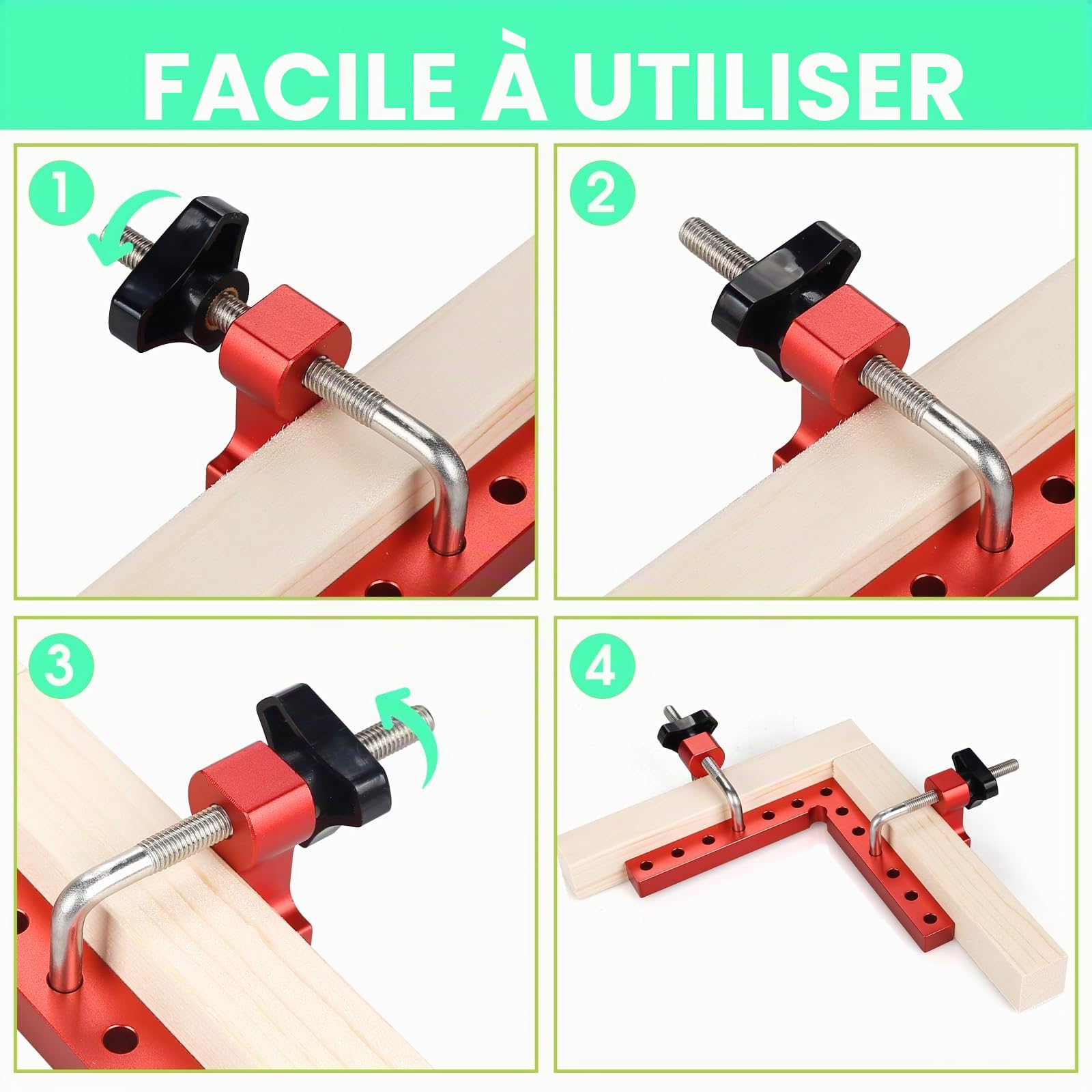Lot de 4 Pince à Angle Droit - Équerre positionnement en Alliage d'Aluminium,Bloc de Positionnement à 90 Degrés,Pince d'angle type L pour Travail du Bois Bricolage Artisanat à Angle Droit (14 cm/5,5")