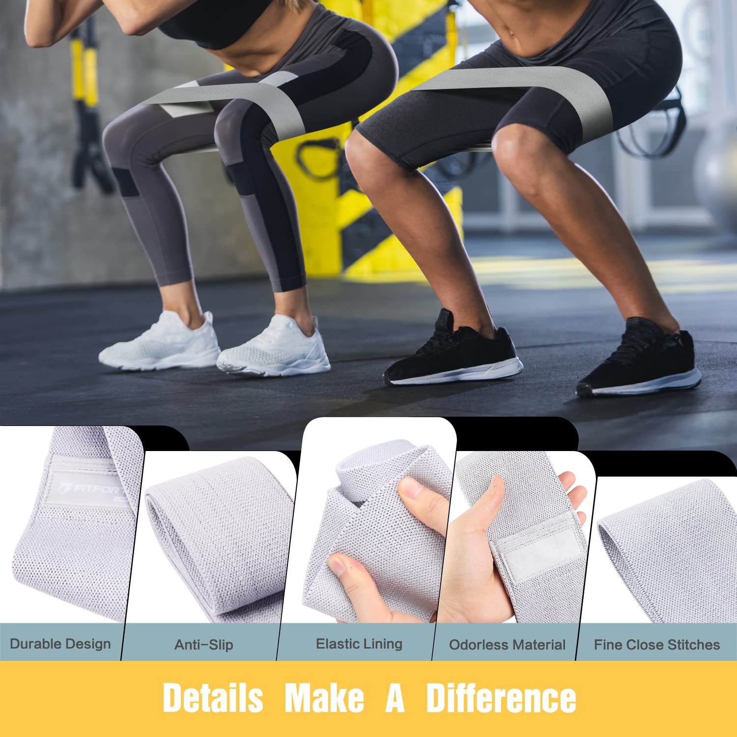 Fasce di resistenza per esercizi di allenamento per gambe e culo, antiscivolo con 3 livelli di resistenza in 3 colori, fascia fitness da donna per allenamento squat glutee
