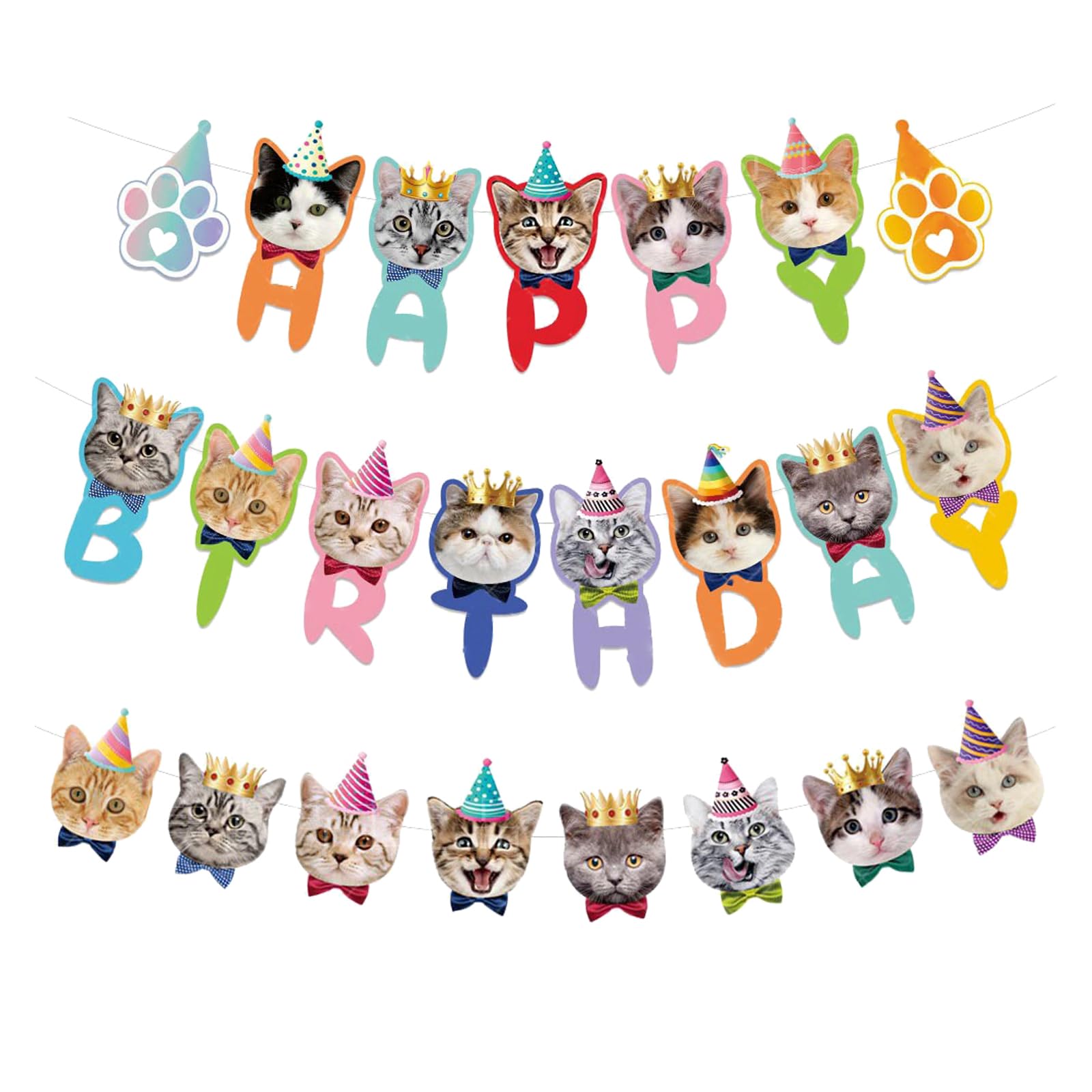Lavifinac Cat Happy Birthday Banner Supplies Cat Face Birthday Decorations Colorful Sign Garland Bunting Party Kitty Kitten Theme Banner