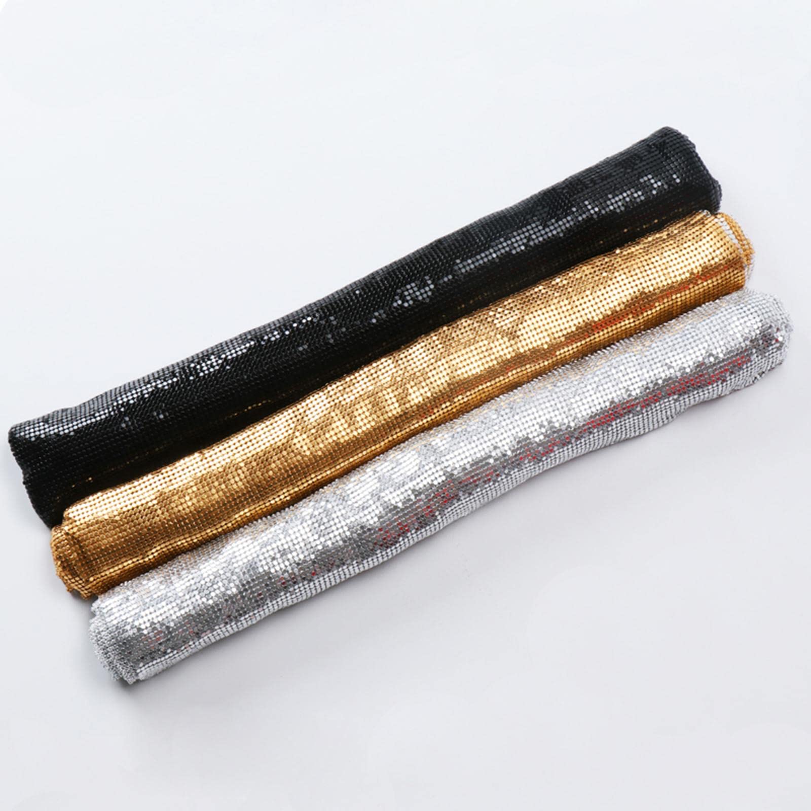 Sequin Mesh Tissu Métallisé Brillant 3mm Ruban Chaînette Patchwork Fait Main pour Création Déguisements Artisanat Fournitures Adapté à Vêtements de Fê, Argent