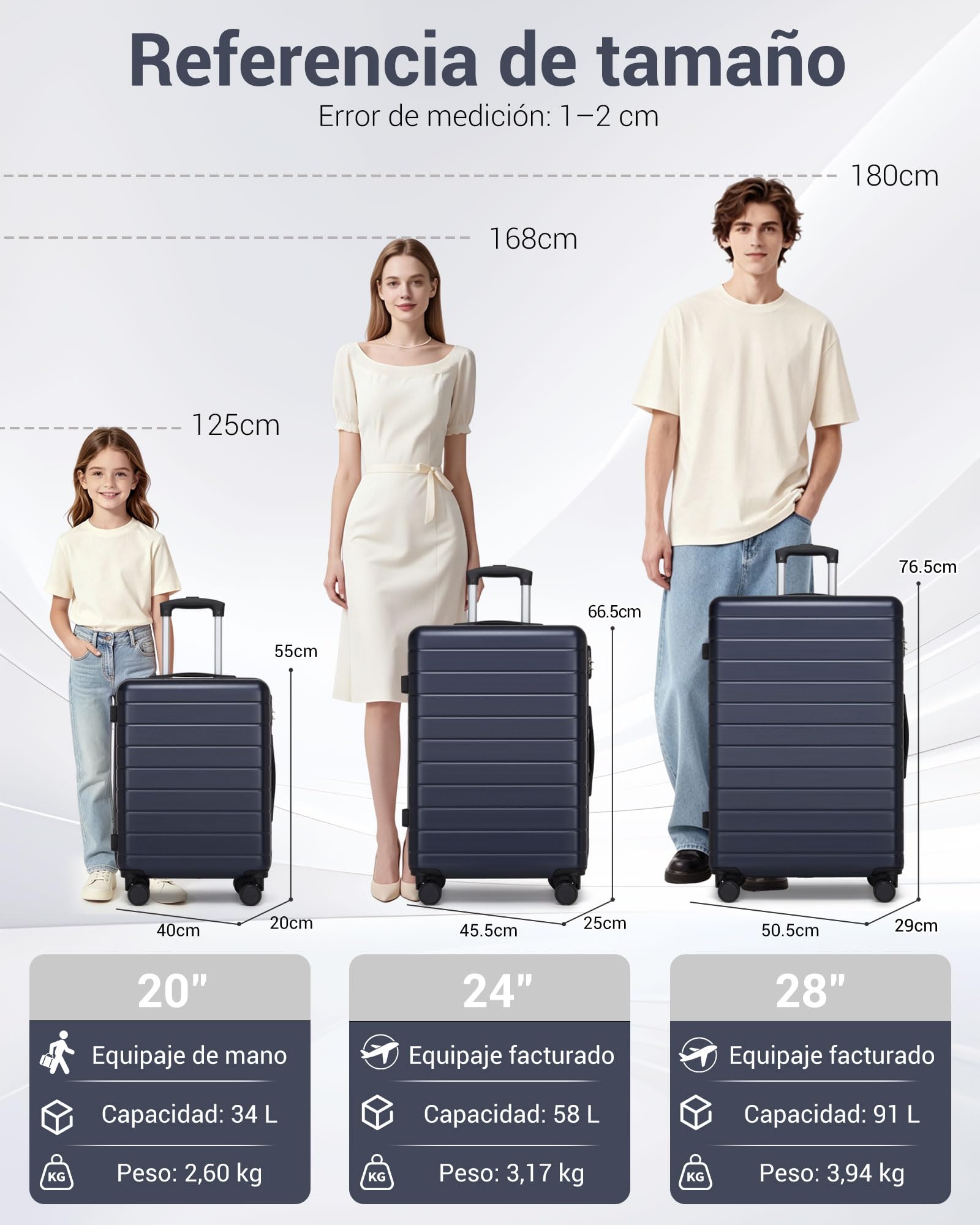Maleta de Viaje Grande 28 Pulgadas 76x50x29cm 91L Carcasa Rígida ABS+PC Ligera, Ruedas 360º Giratorias, Equipaje Facturable Resistente Gran Capacidad para Vacaciones y Viajes de Negocios