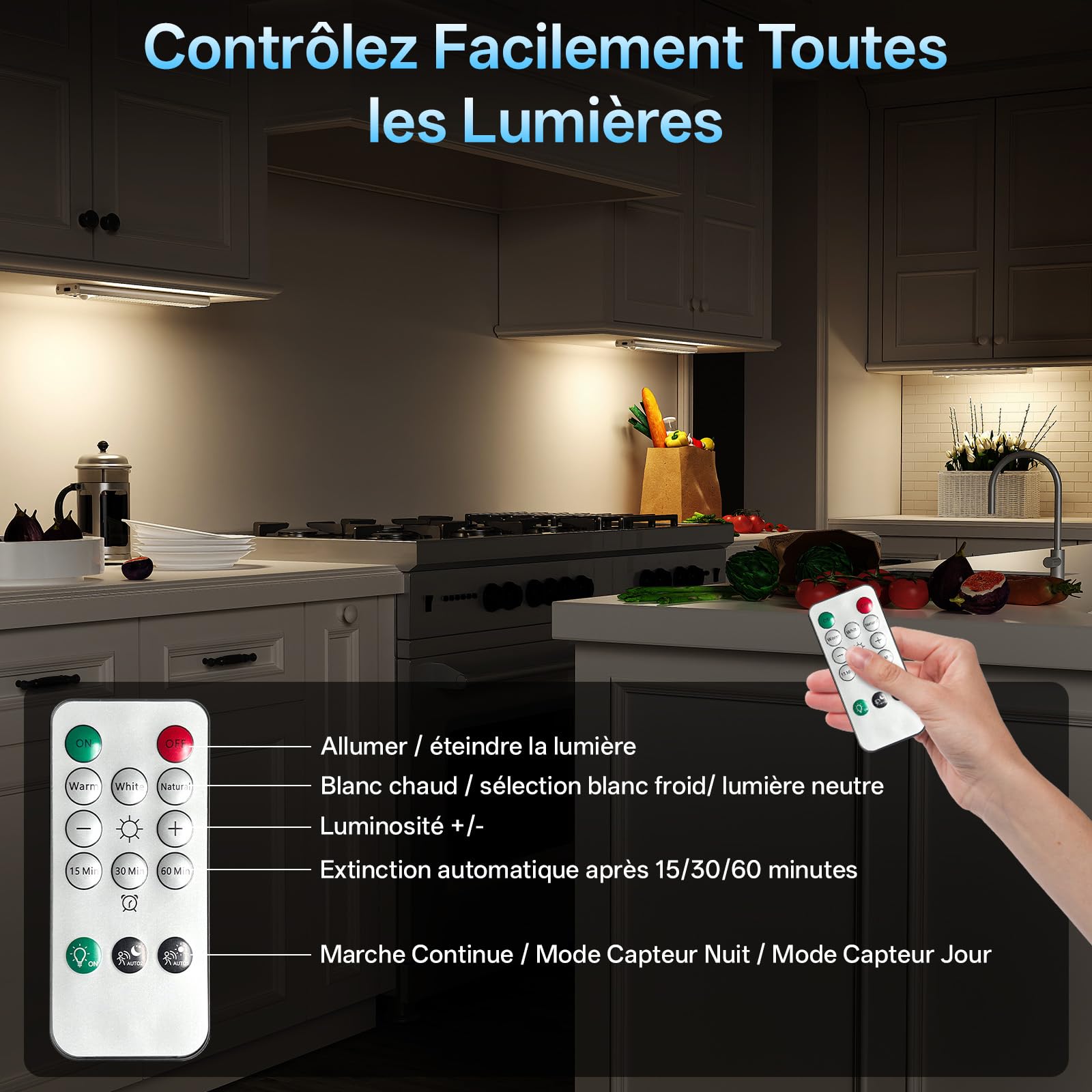 Lampe LED Rechargeable, 6pcs Réglette LED avec Station de Chargement, Lumière Détecteur de Mouvement Intérieur, Fonction Minuterie, Lampe Placard Adaptée Placard, Couloir