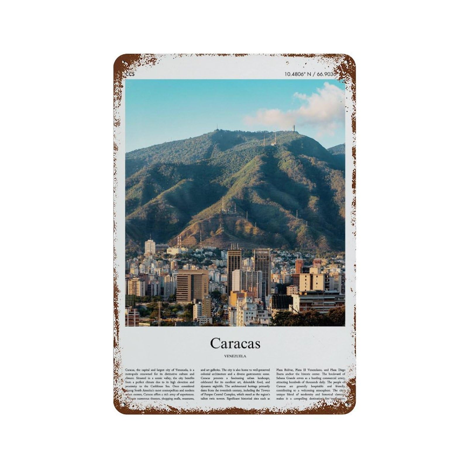 xiaoxiaoshen Caracas Venezuela City Scenery Wall Decor Art Metal Tin Poster Modern Home Decor Art Home Bar Shop Decorations Vintage Sign 30x20cm