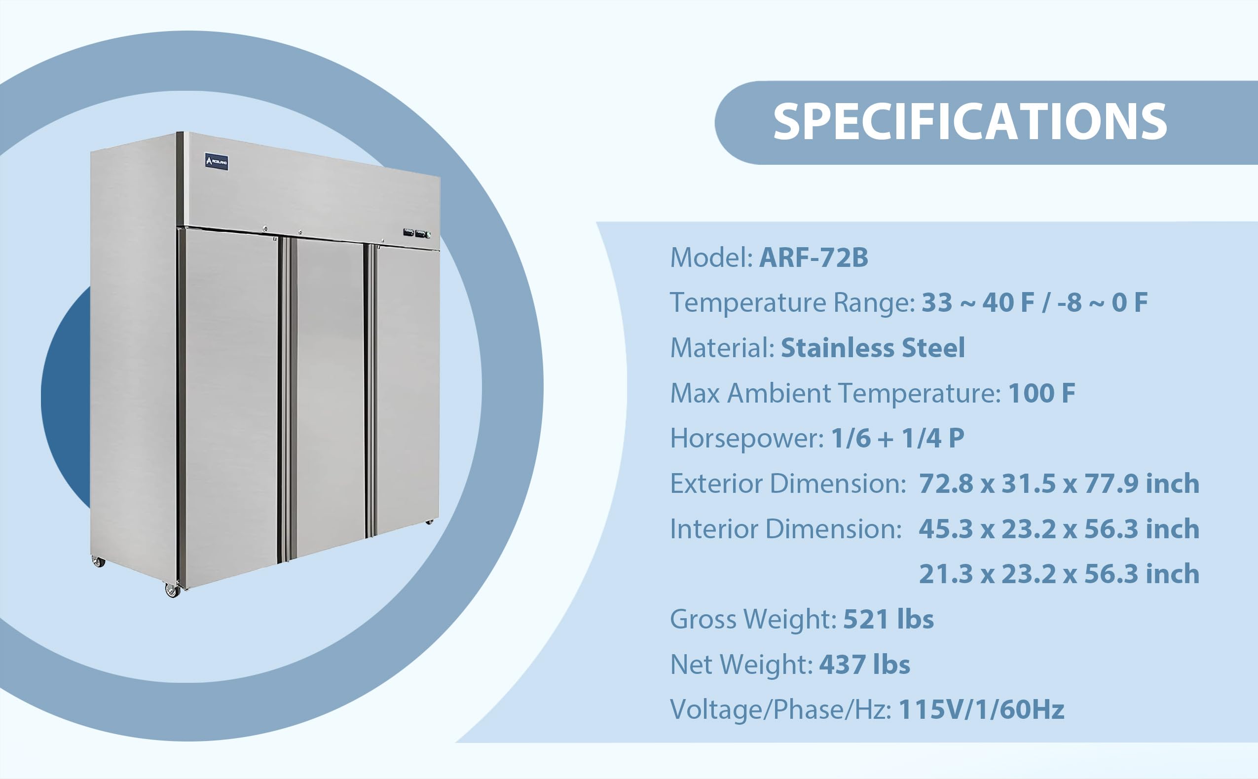 Amazon.com: Aceland 54 Cu. Ft. 3-Door Combo Refrigerator and