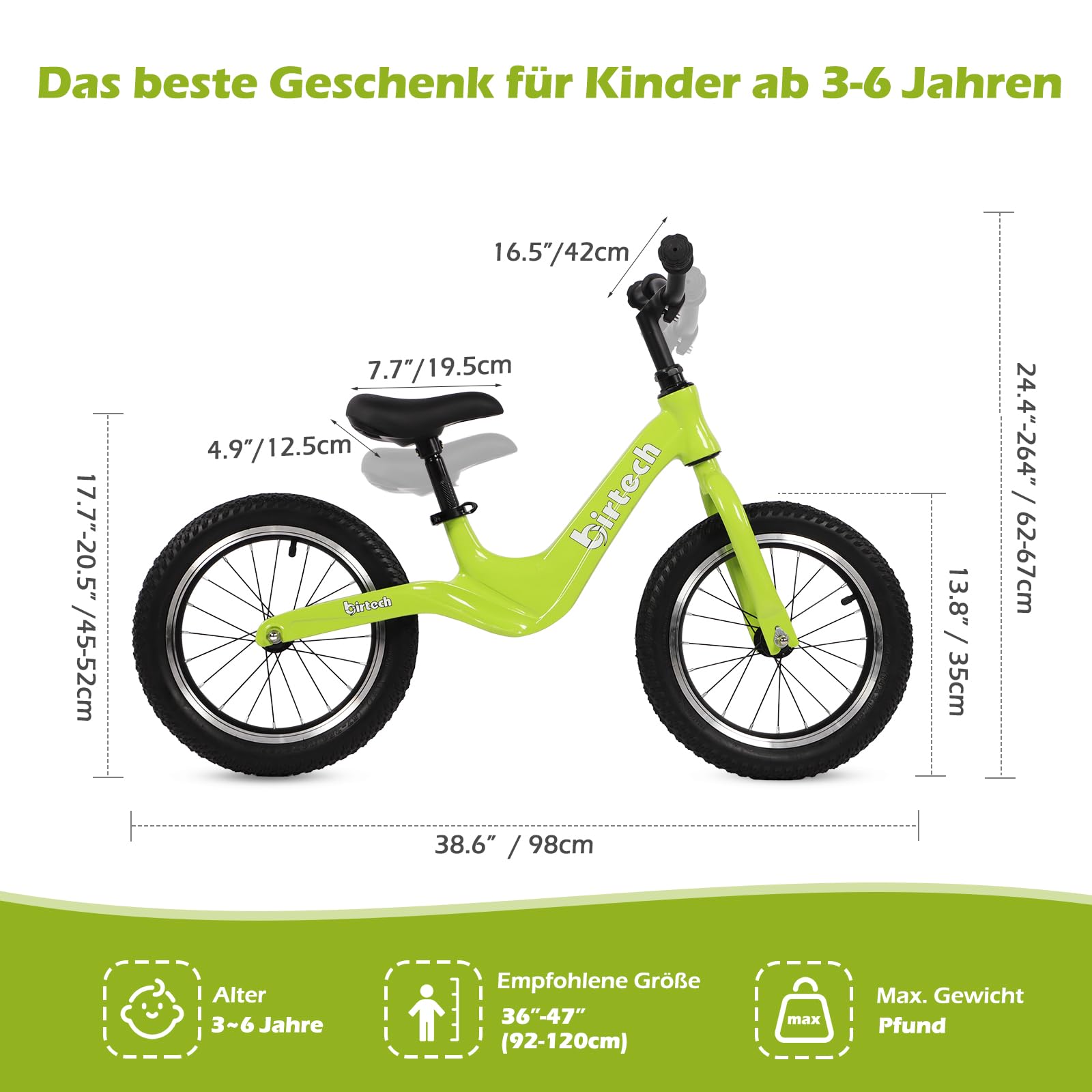 Hello-5ive Bicicletta senza pedali per bambini da 3,4,5,6 cm, con pneumatici ad aria con telaio in lega di magnesio, leggera senza pedale, bicicletta da allenamento per bambini da 35,6 cm
