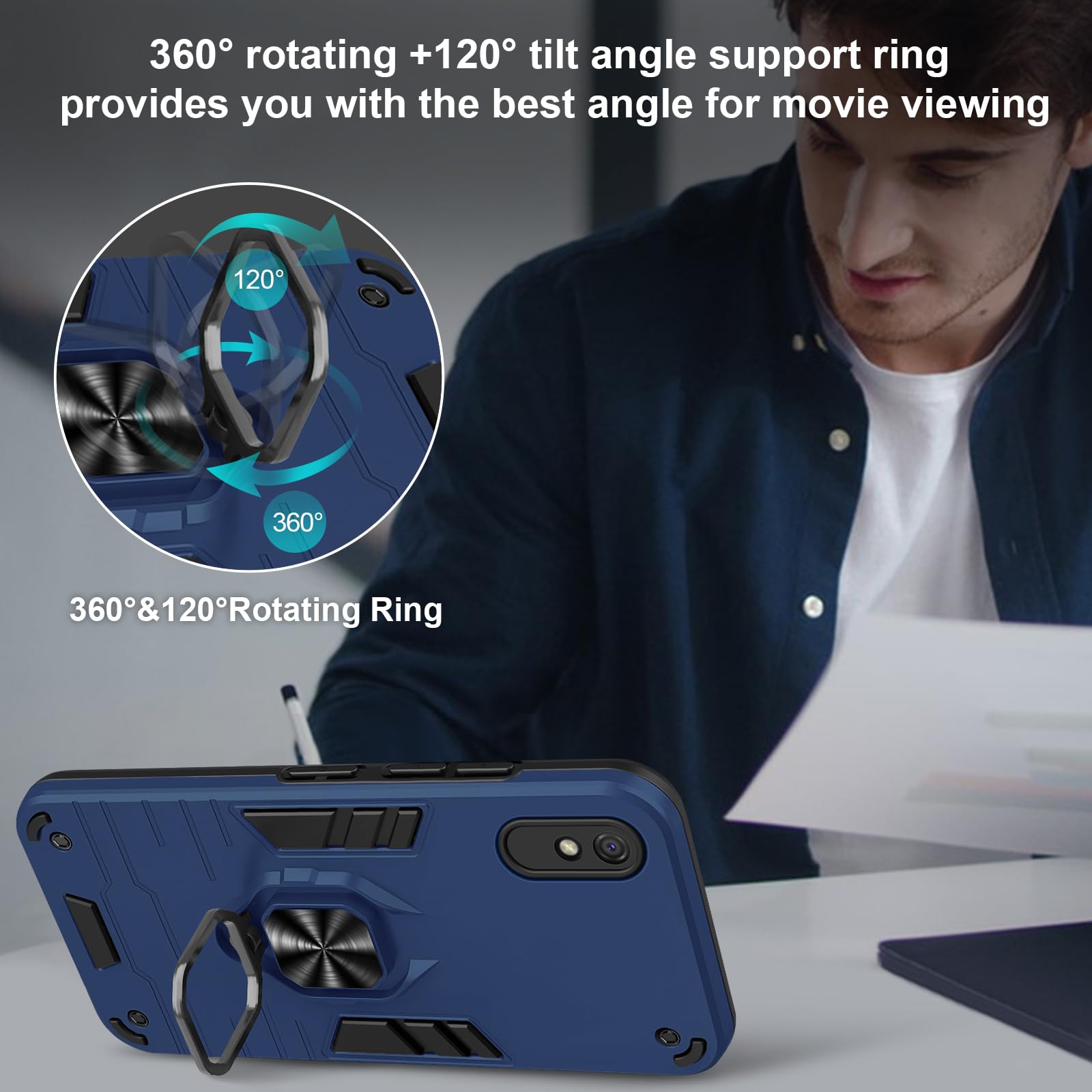 Funda para Xiaomi Redmi Note 15 Pro 5G, Carcasa Antigolpes con Soporte anular metálico, Case Protectora de Grado Militar, Azul — view 781