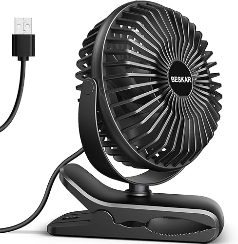 BESKAR Small Clip on Fan, 3 Speeds USB Fans with Strong Airflow, Clip & Desk Fans USB Plug in with Sturdy Clamp - Ultra Quiet operation for Office