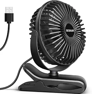 BESKAR Small Clip-on Fan, 3 Speeds USB Desk & Clip Fan with Sturdy Clamp, Ultra Quiet