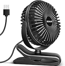 BESKAR Small Clip on Fan, 3 Speeds USB Fans with Strong A...