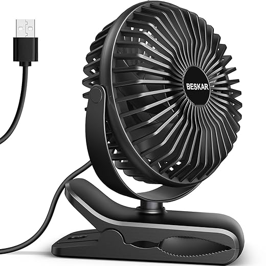 BESKAR Small Clip on Fan, 3 Speeds USB Fan with Strong Airflow, Clip & Desk Fan USB Plug in with Sturdy Clamp - Ultra Quiet operation for Office Dorm Bedroom Stroller