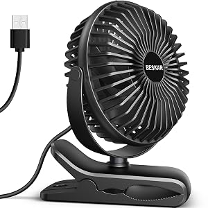 BESKAR Small Clip on Fan 3 Speeds USB Fans with Strong Airflow Clip Desk Fans USB Plug in