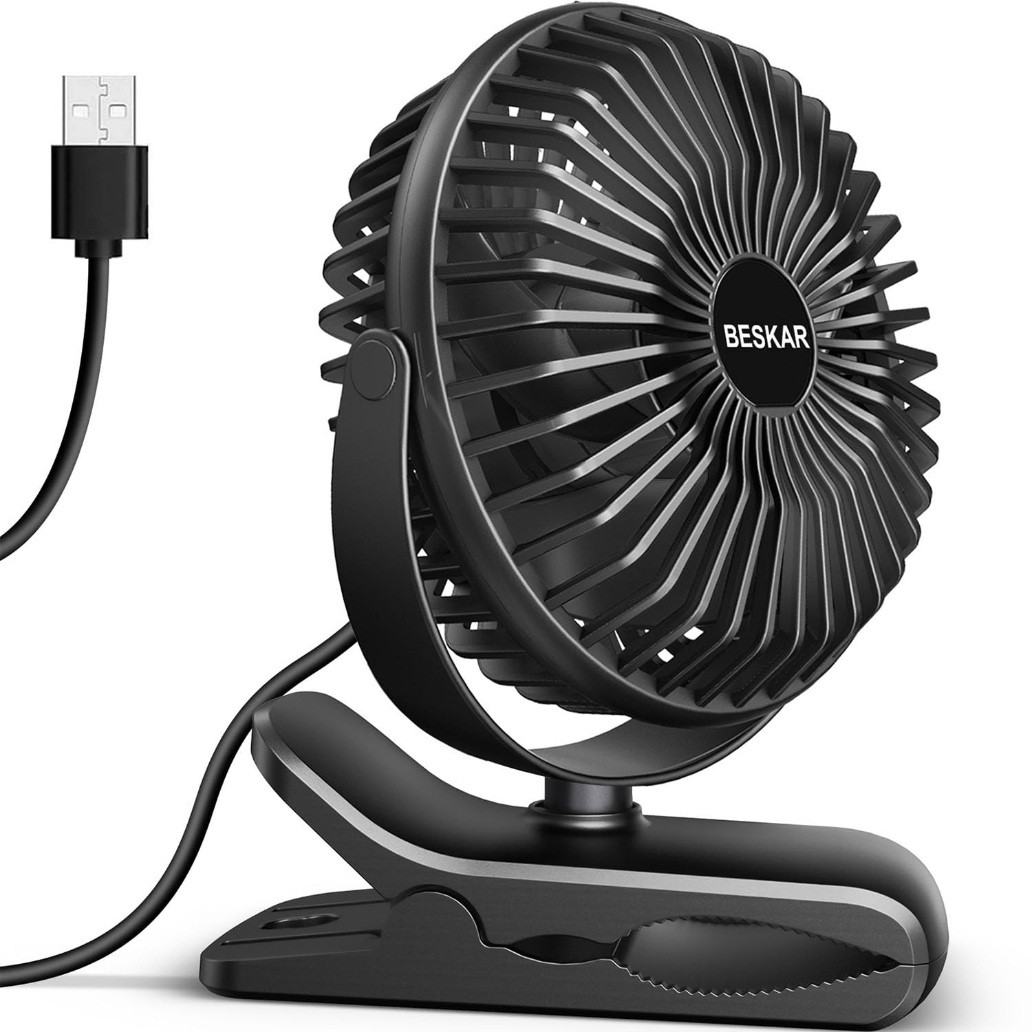 BESKAR 6 Inch Clip on Fan, 3 Speeds Small Fan with Strong Airflow, Clip & Desk Fan USB Plug in with Sturdy Clamp - Ultra Quiet operation for Office Dorm Bedroom Stroller