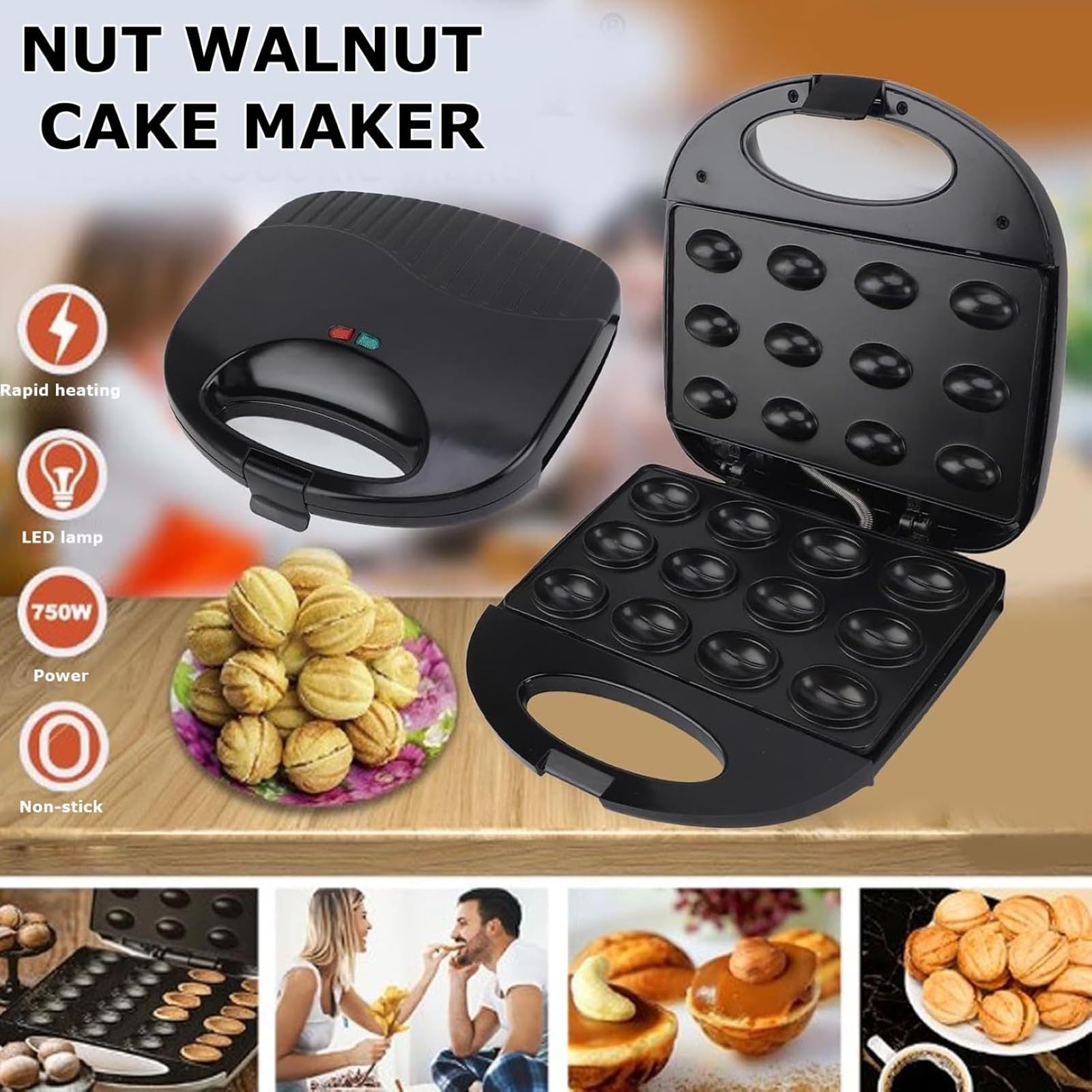 Cookie Maker - Antihaft-Elektrogerät mit doppelseitiger Hitze & automatischer Temperaturregelung zum Backen von knusprigen Nusskeksen
