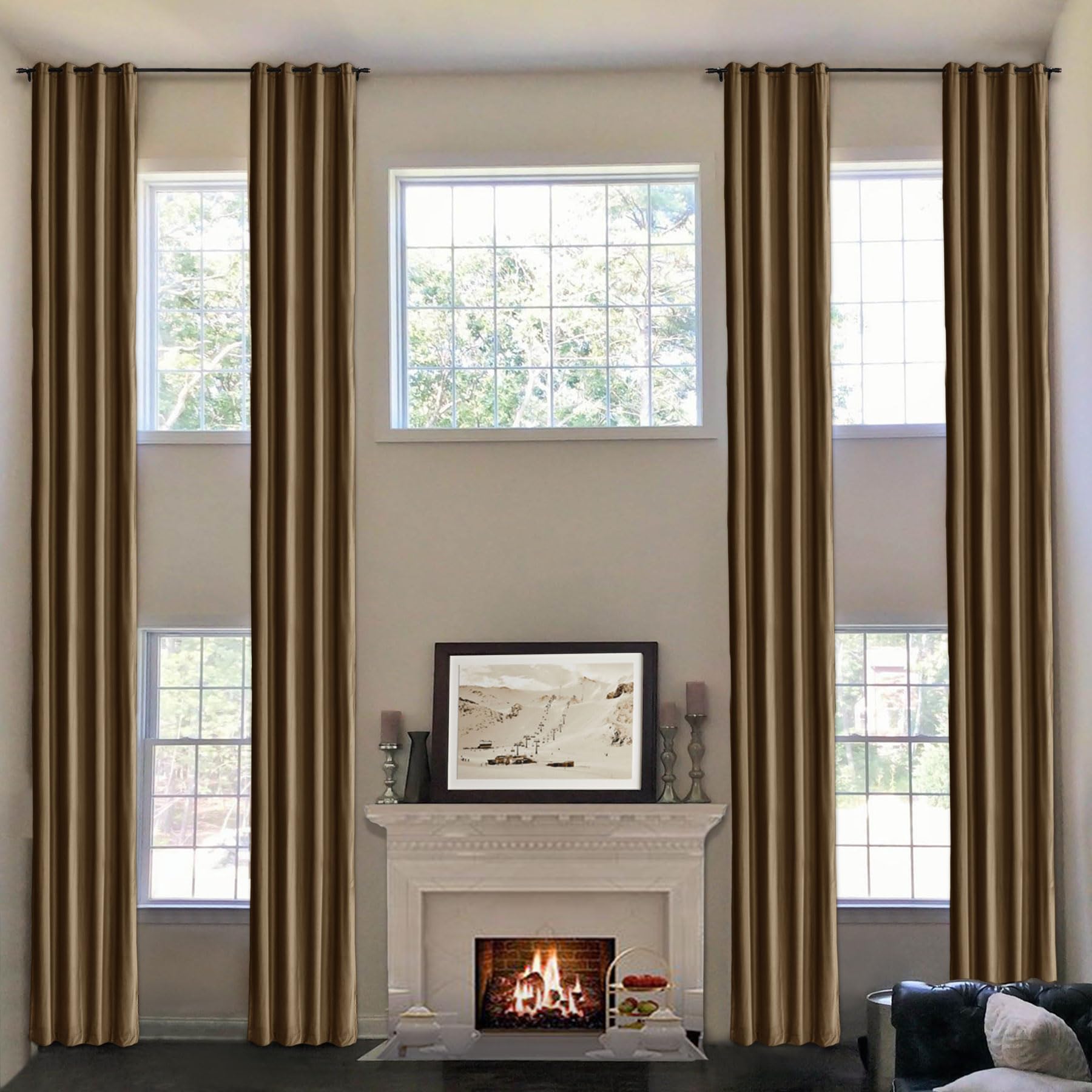 frelement room darkening velvet drapes grommet curtains for traverse rod and track thermal insulated curtains for high windows loft bedroom, 50" w x 216" l, 2 panels, toffee