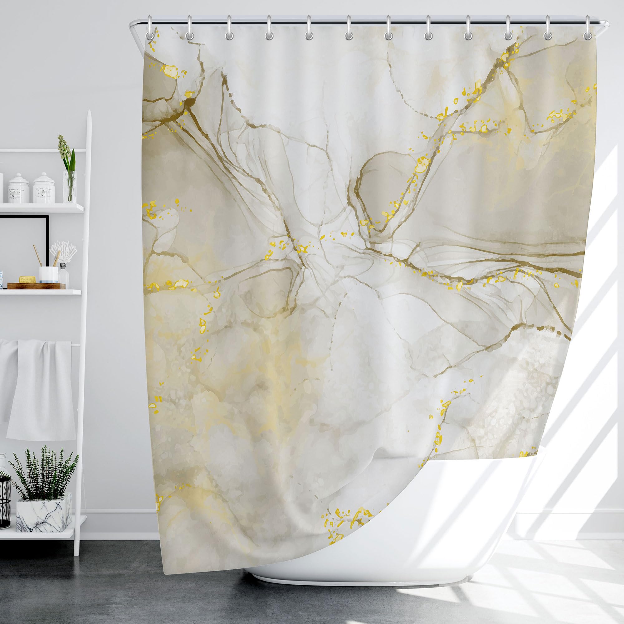 LIVETTY White Marble Shower Curtain 180x180cm Drop Abstract Shower Curtains with 12 Hooks Fabric Bath Curtain Washable Quick-Drying - Image 3