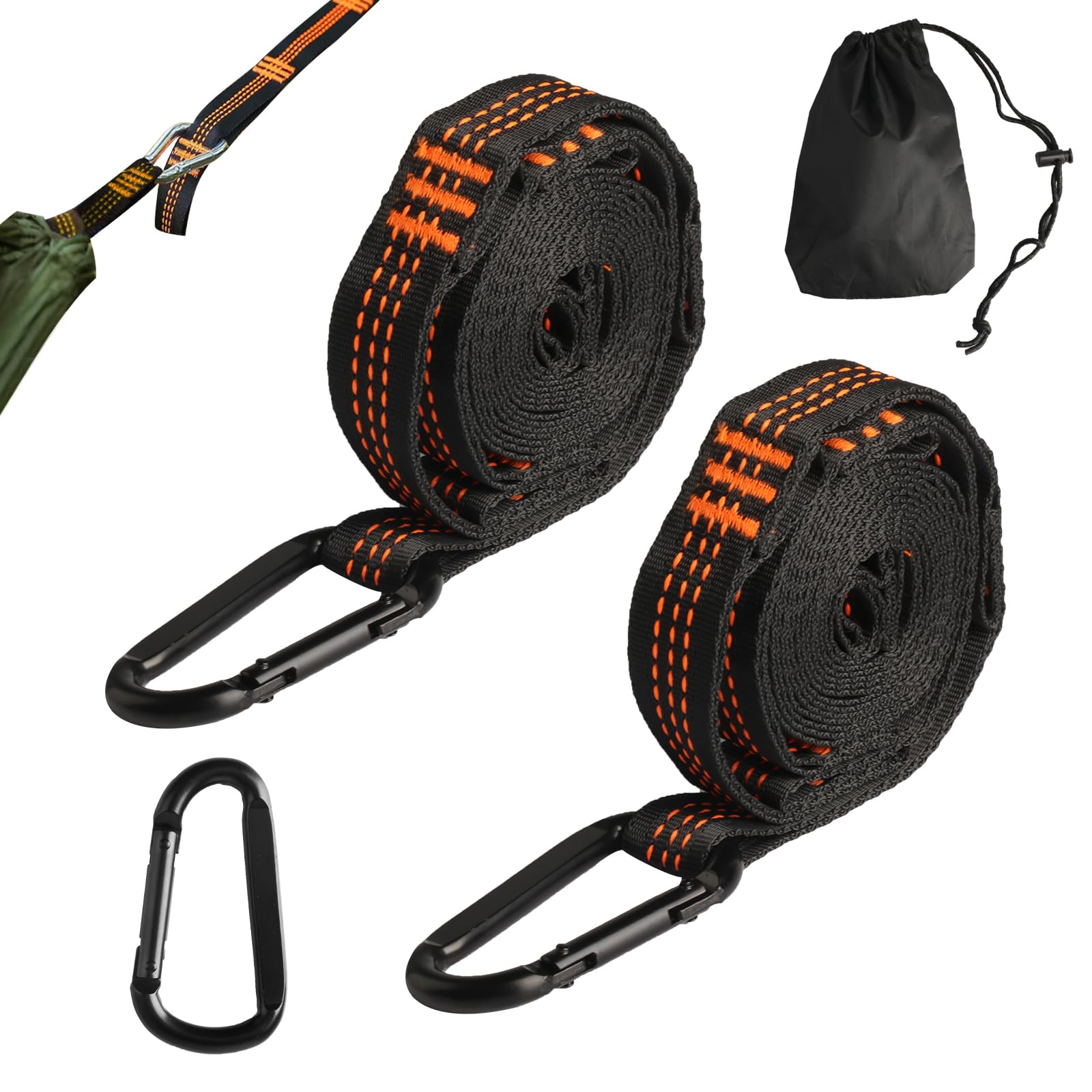 2 Piezas de árbol para Hamaca, Correas de suspensión para Columpio de 2,5 m, Kit de Correas de suspensión para Hamaca de Exterior para Silla Colgante de Camping + 3 mosquetones, máx. 200 kg