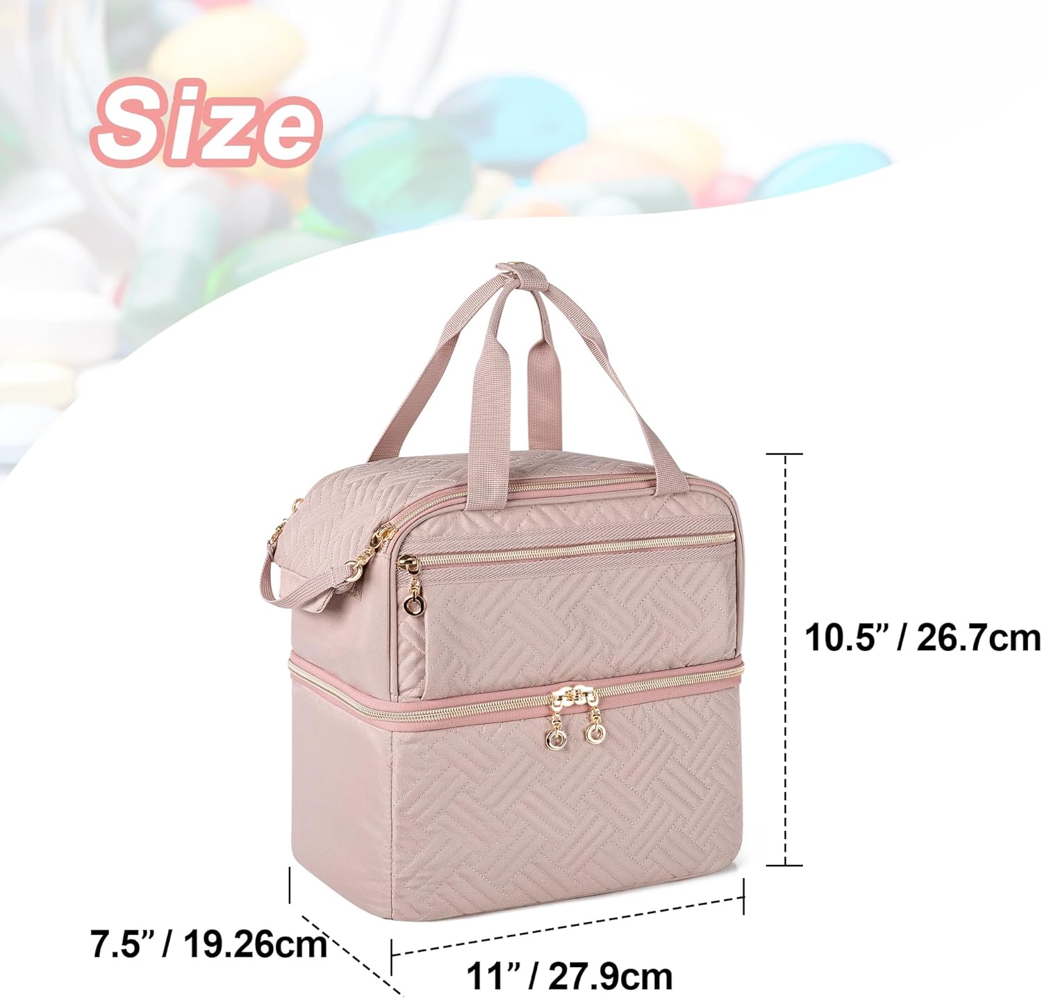 Damero Double Layers Pill Bottle Organizer Empty, Lockable Medicine Storage Bag Medication Travel Bag with 4 Customized Dividers for Prescription Bottles, Medical Supplements,Misty Rose