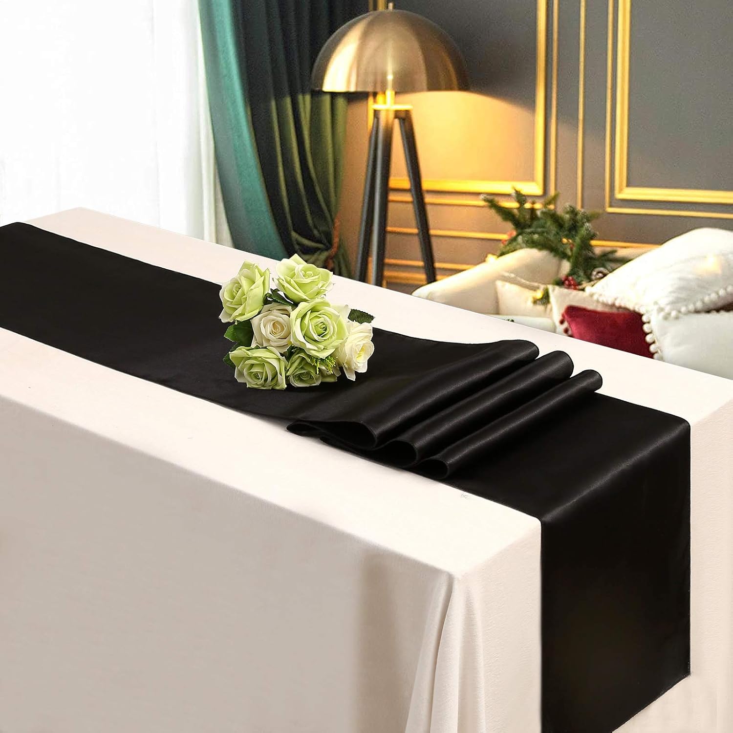 B-COOL Black Table Runner 16 Pack Satin Table Covers Long Silk Smooth Fabric for Wedding Birthday Party Banquet Table Decorations 12x108 inch