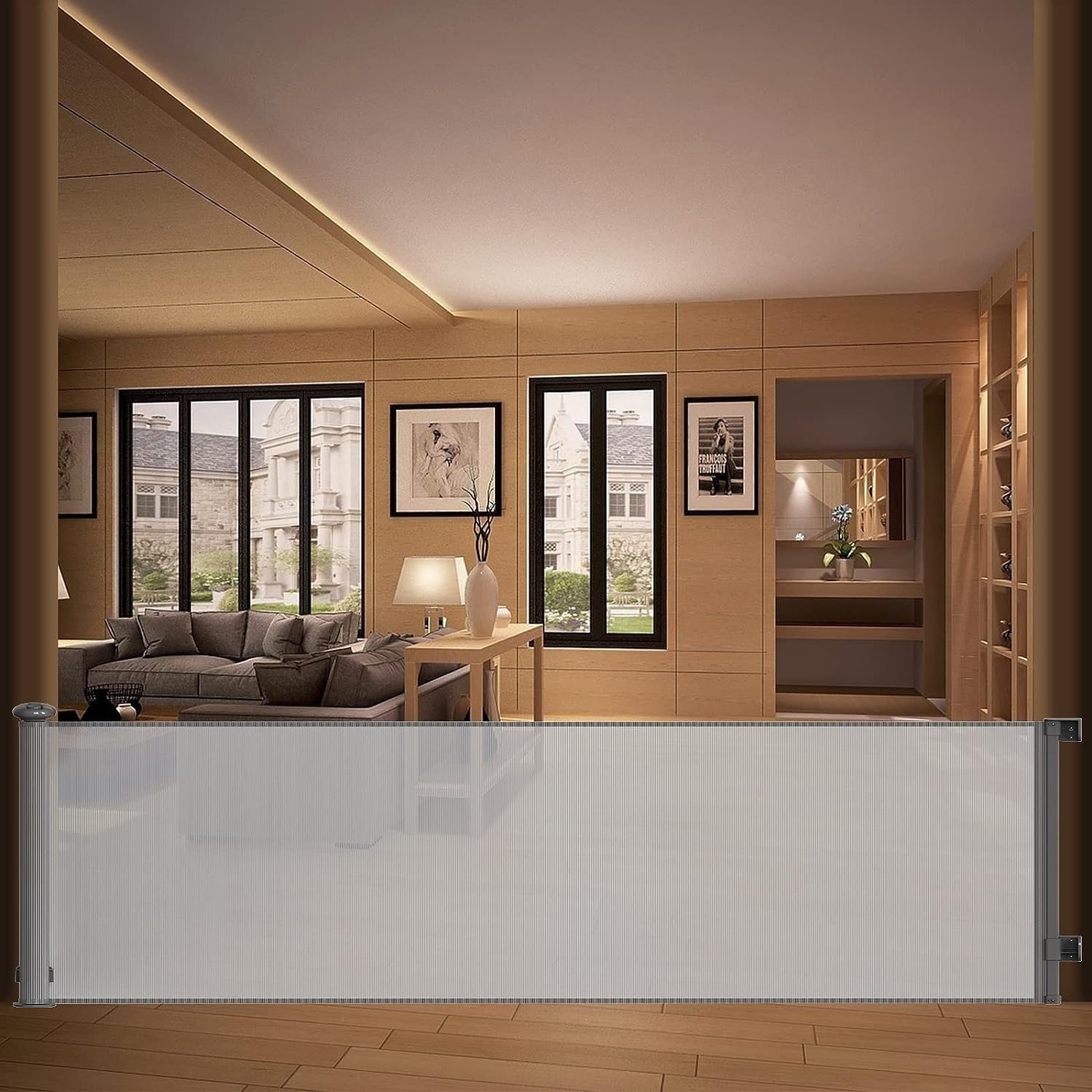 Cancelletto Retrattile per Scale per Bambini, Cancelletto di Sicurezza per Bambini Extra Ampio, Funzionamento con Una Mano, Cancello per Bambini Silenzioso per Scale/Corridoi/Schermo di Sicu