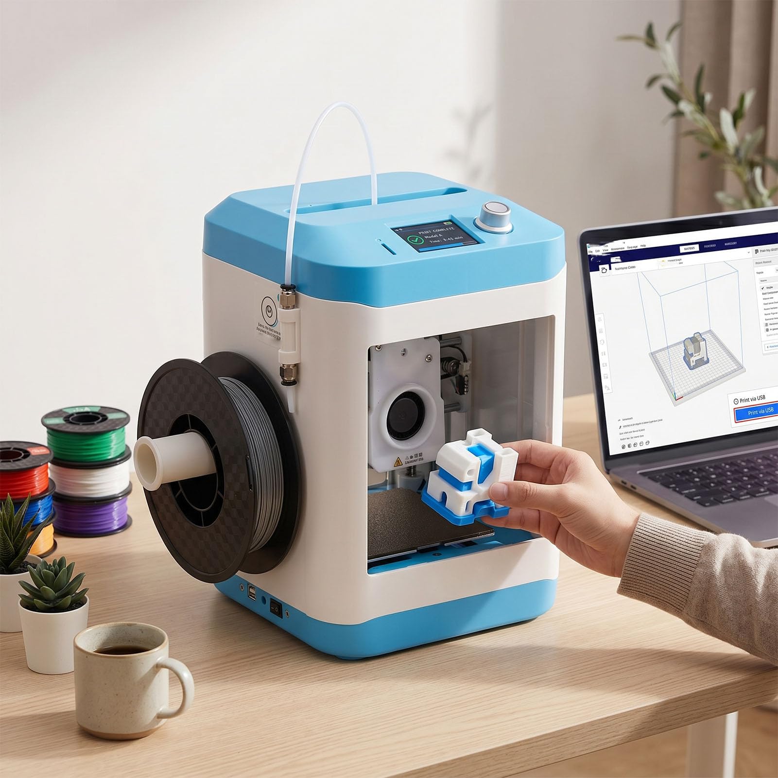 Jeffergarden Mini Stampante 3D, Stampante 3D Desktop Completamente Assemblata con Stampa WiFi, Livellamento Automatico, LCD da 2,4 Pollici e Piattaforma PEI Riscaldata per Principianti, Bambini,