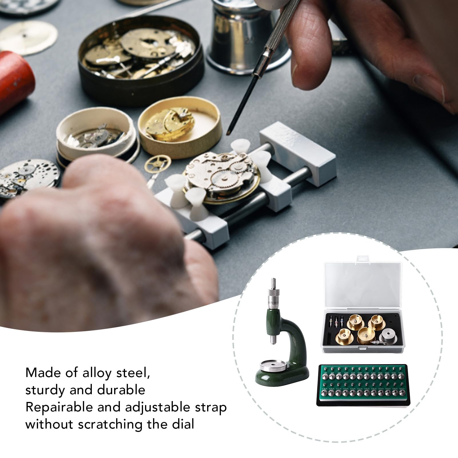 Herramienta De Joyería De Relojero con Tornillo Micrométrico De 48 Piezas, Kit De Herramientas De Prensa Manual De Reloj De Aleación De Aluminio con Mango Ergonómico