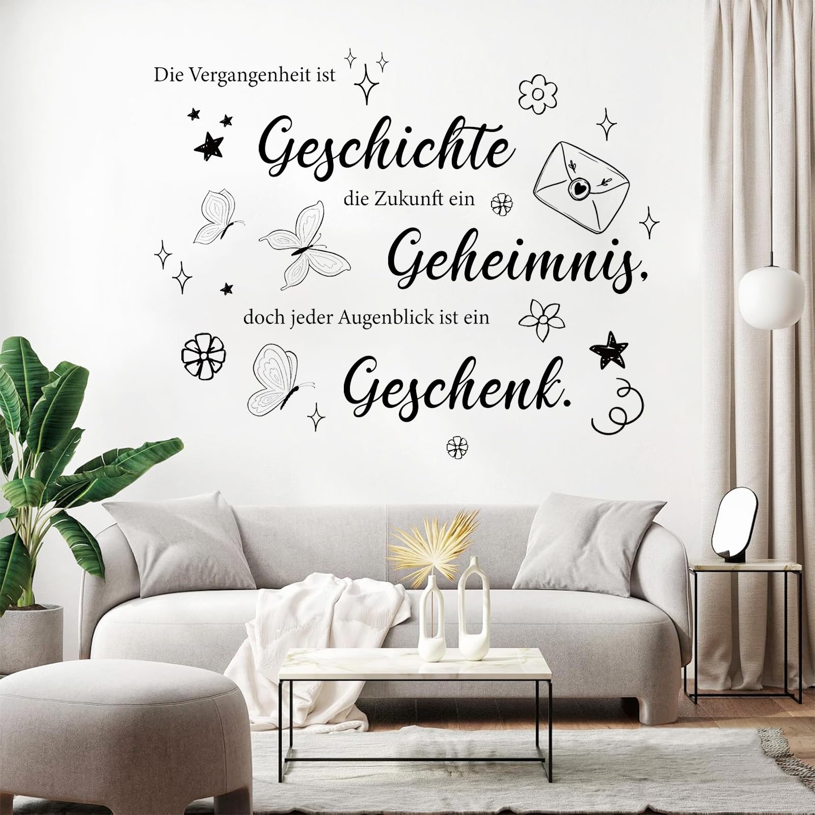 ANHUIB Glücklich Wandtattoo, Inspirierende Schwarze Wandaufkleber, Sprüche Zitate für Wohnzimmer Schlafzimmer Wanddeko, Wandaufkleber mit Text