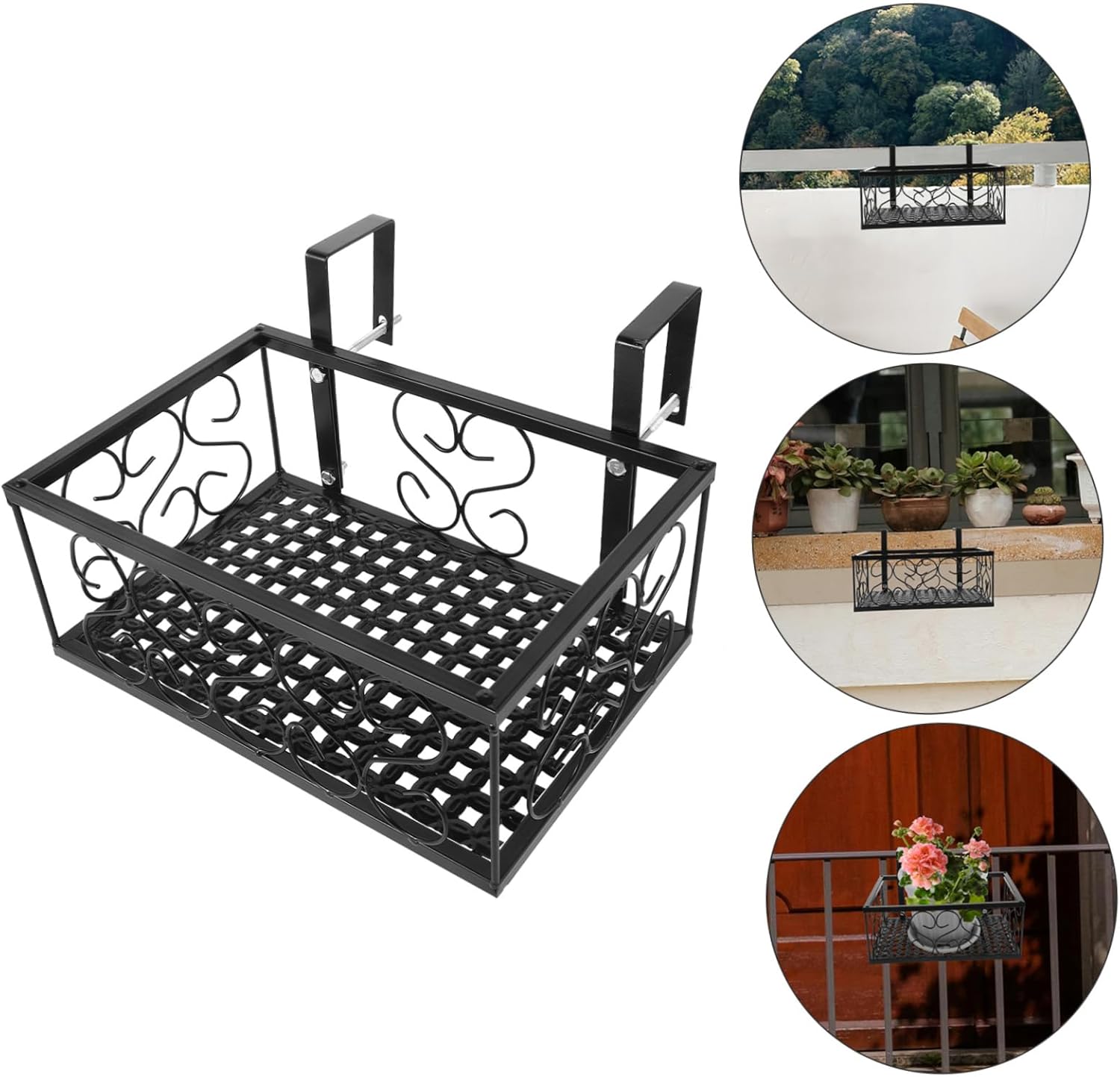 Hanging Flower Pot Rack for Balcony Railing Multi-Shelf Plant Holder Metal Storage Organizer for Patio and Kitchen