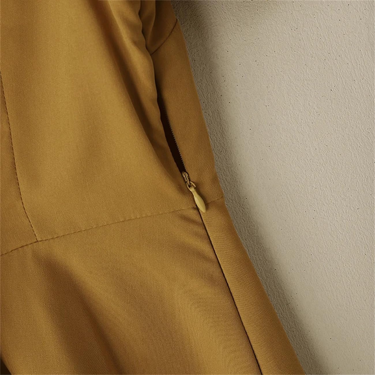 Elegante A-Line Midi Abiti Moda Donna Vita Alta Risvolto Collo Pieghe Vesti Femme Manica a Sbuffo Breve Abito Solido